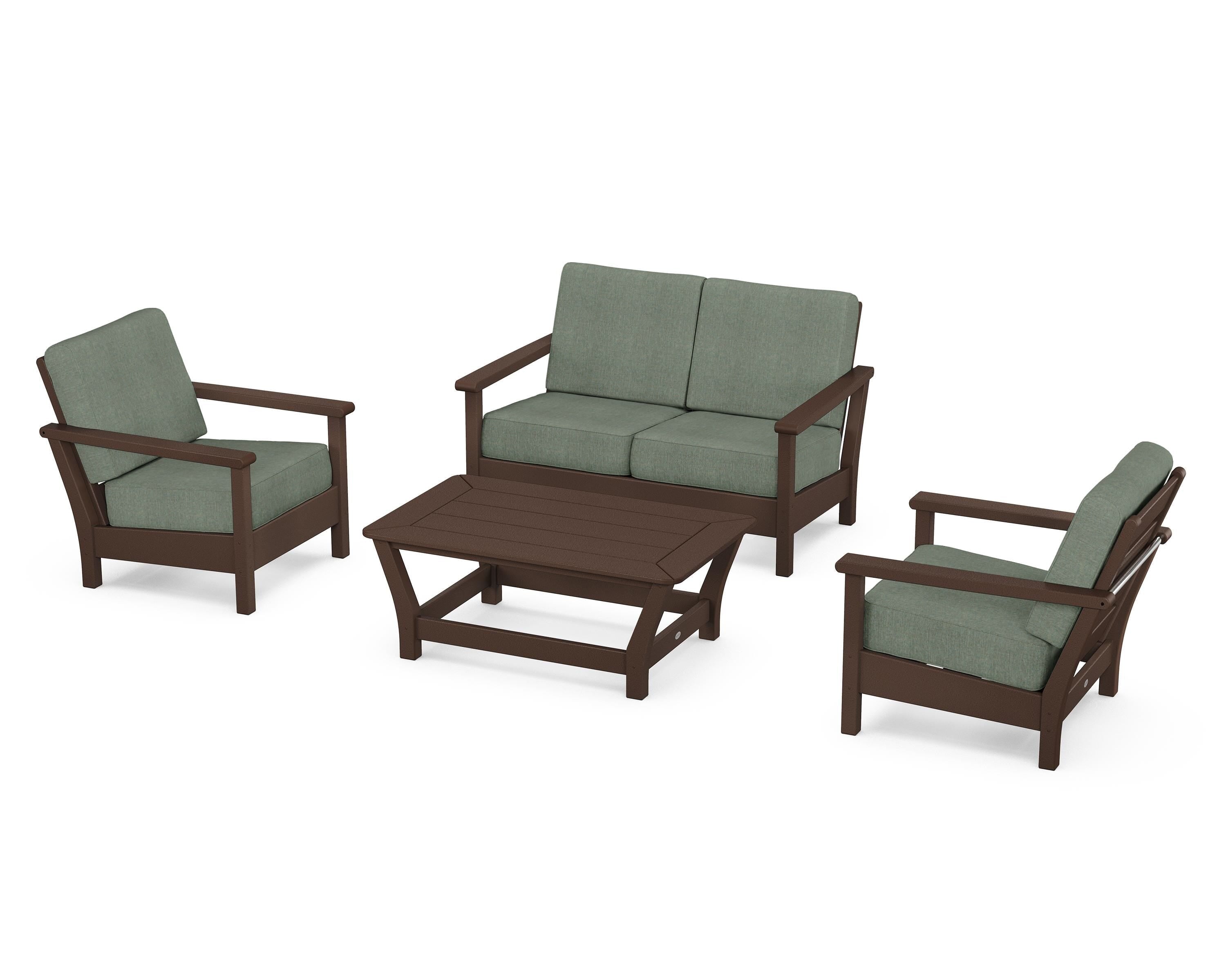 POLYWOOD Harbour 4-Piece Deep Seating Set in Mahogany / Cast Sage