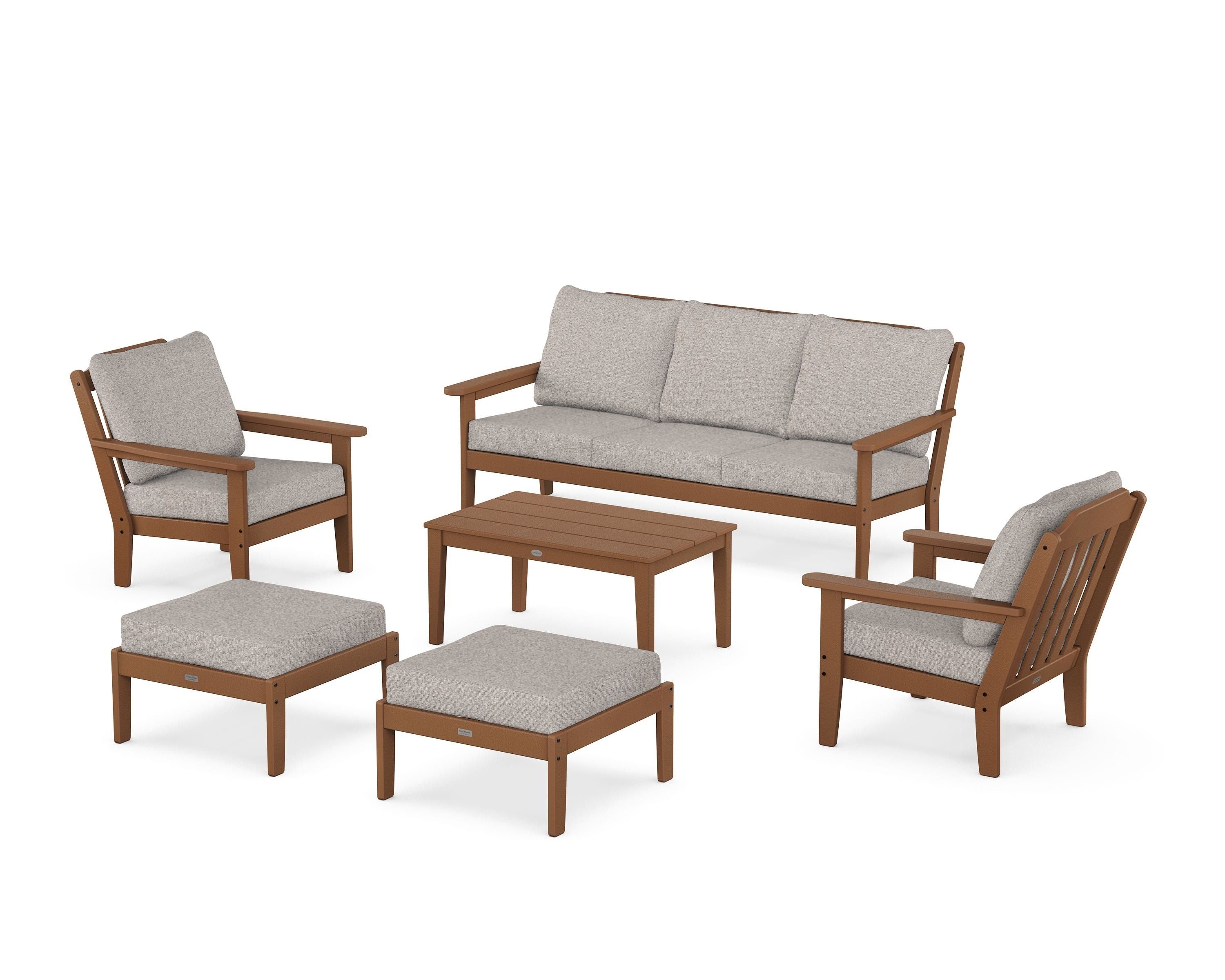 Country Living Cottage 6-Piece Lounge Sofa Set in Teak / Weathered Tweed