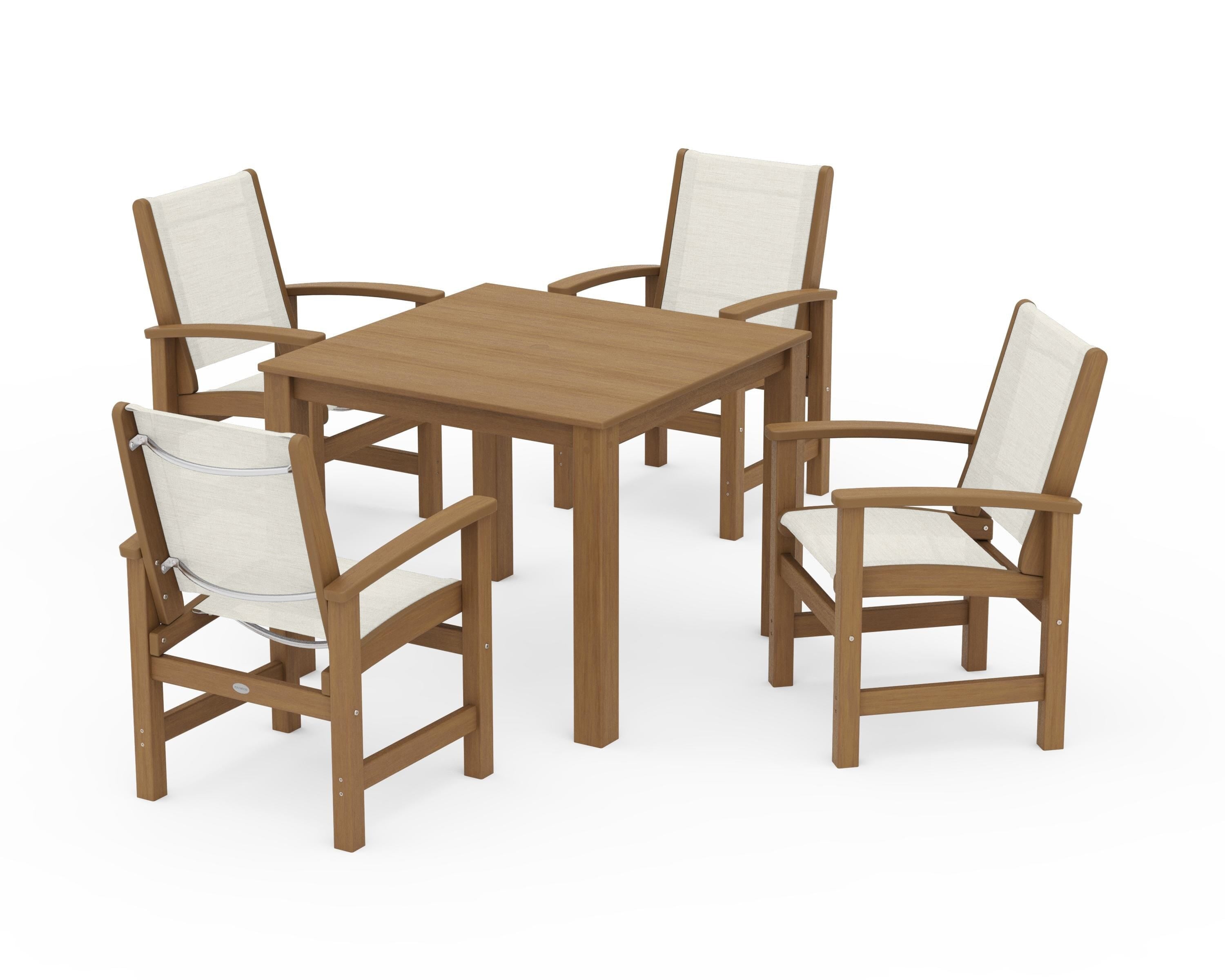 POLYWOOD Coastal 5-Piece Parsons Dining Set in Natural / Parchment Sling