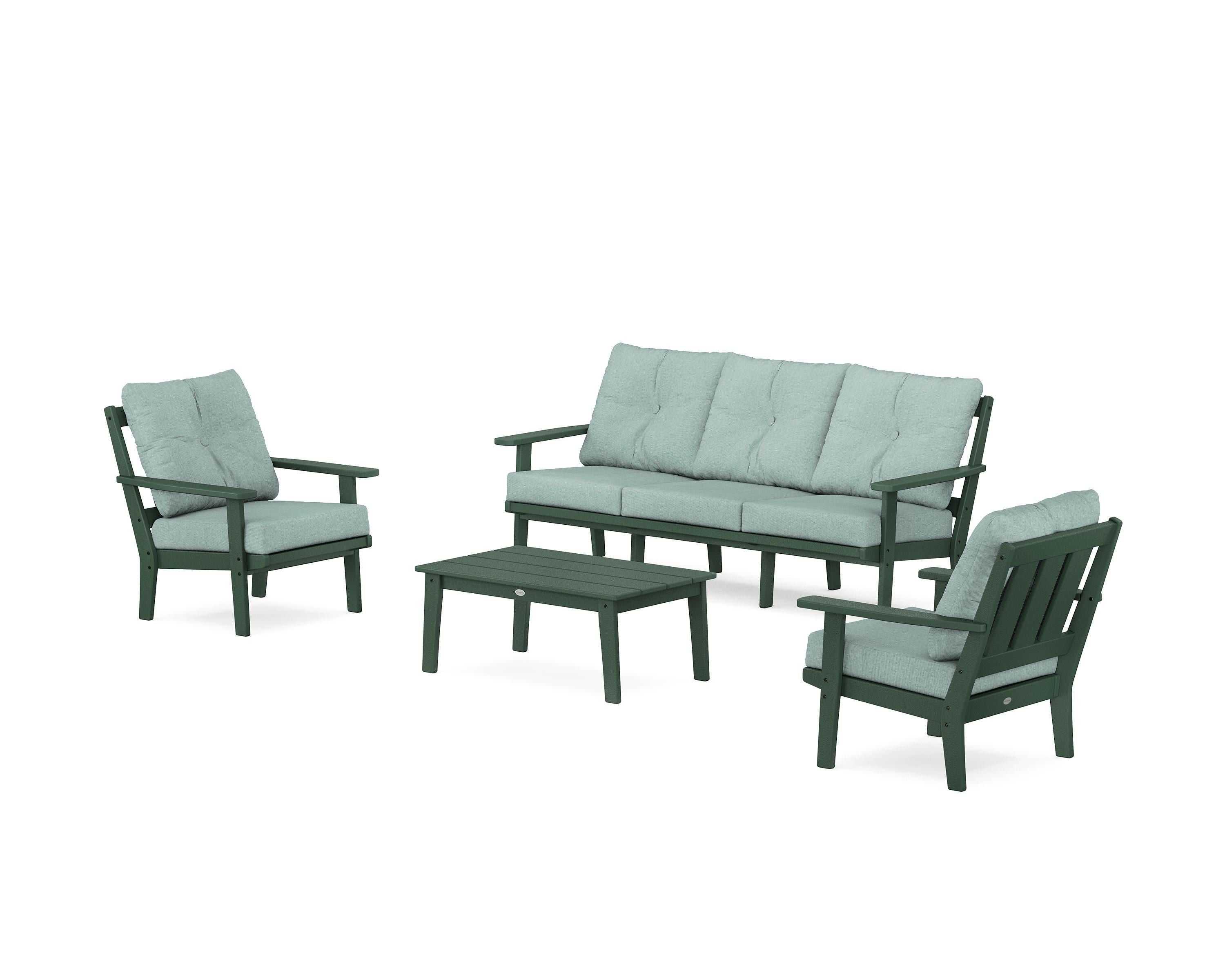 POLYWOOD Oxford 4-Piece Deep Seating Set with Sofa in Green / Glacier Spa