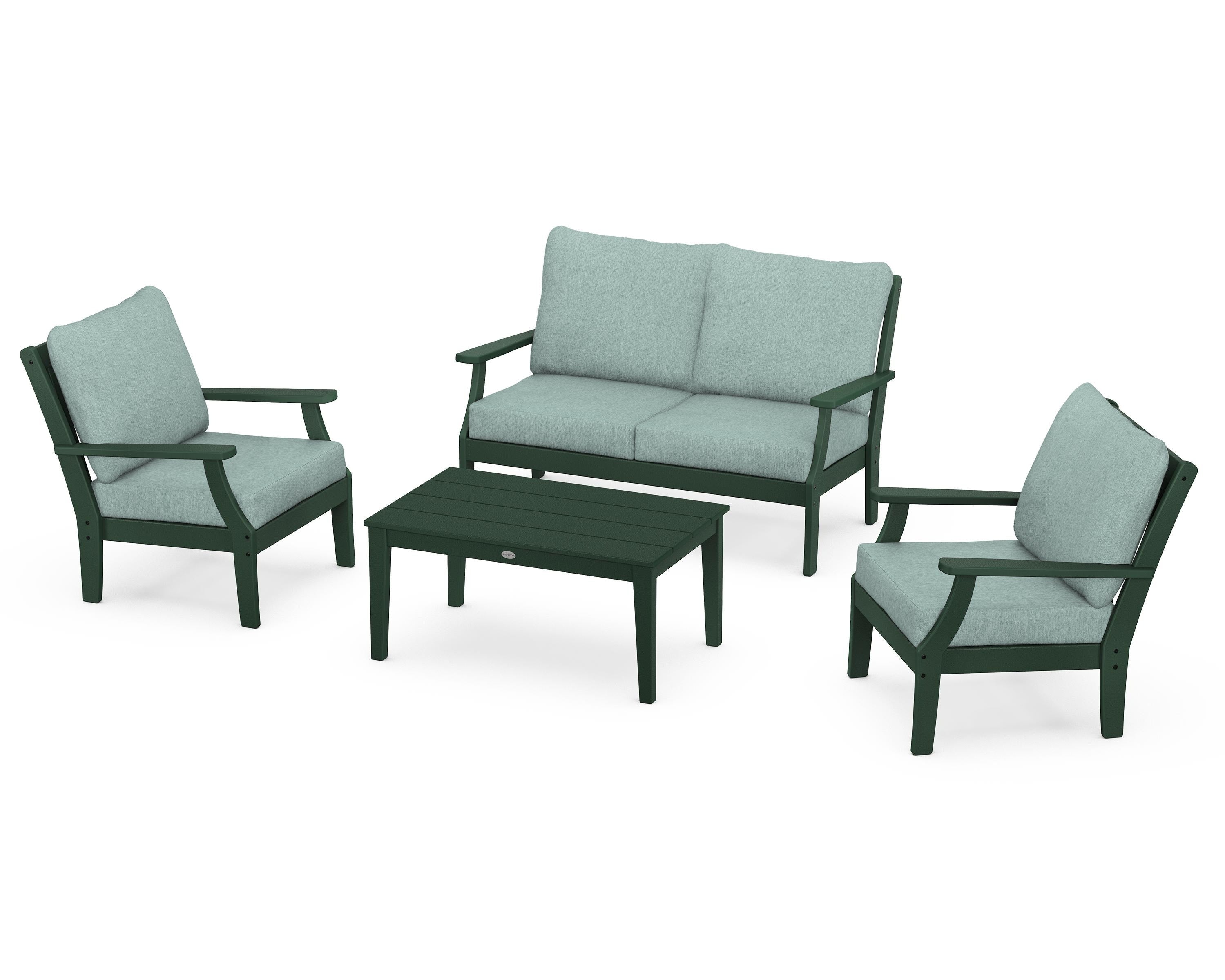 POLYWOOD Braxton 4-Piece Deep Seating Chair Set in Green / Glacier Spa