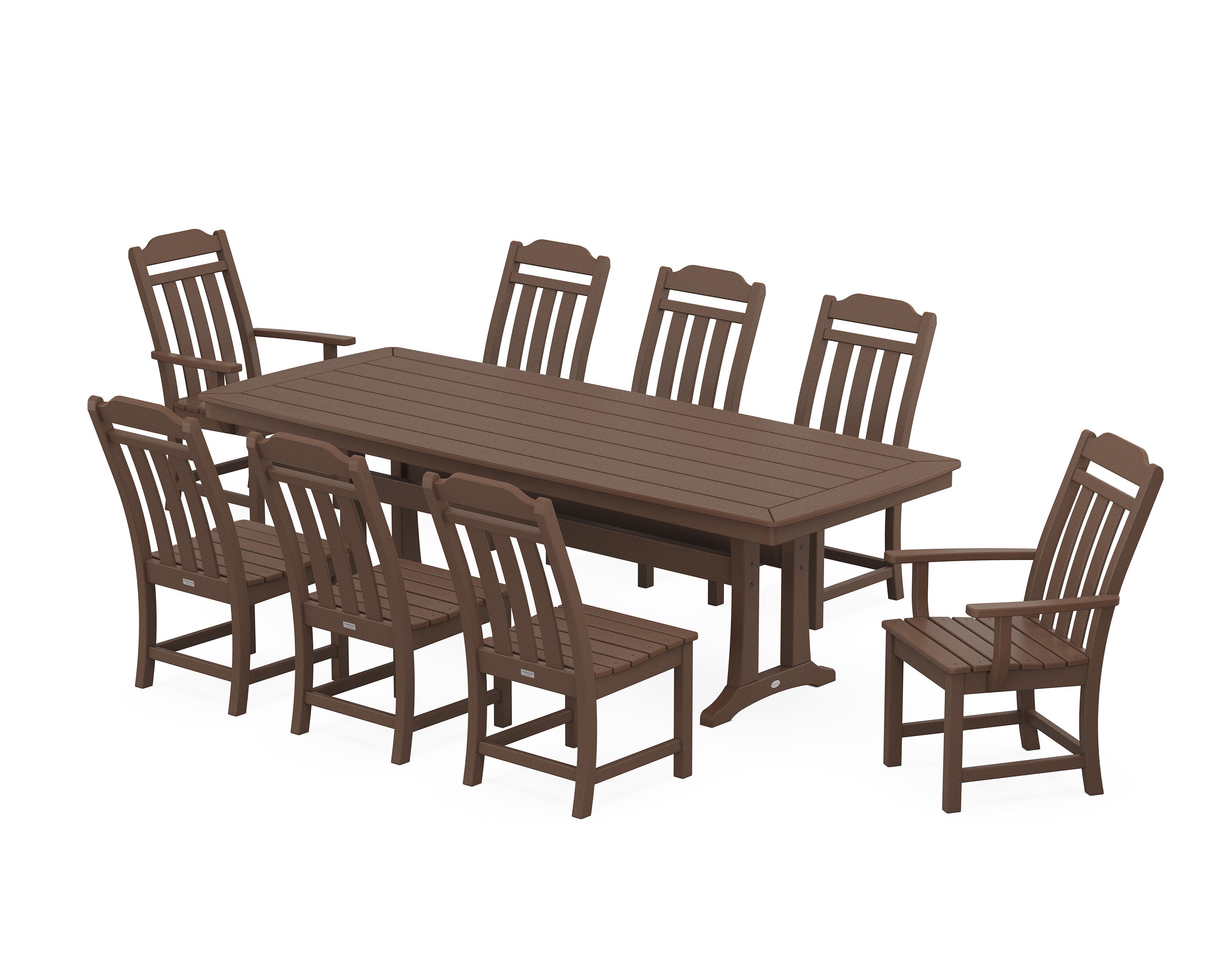Polywood Country Living 9-Piece Dining Set with Trestle Legs in Mahogany