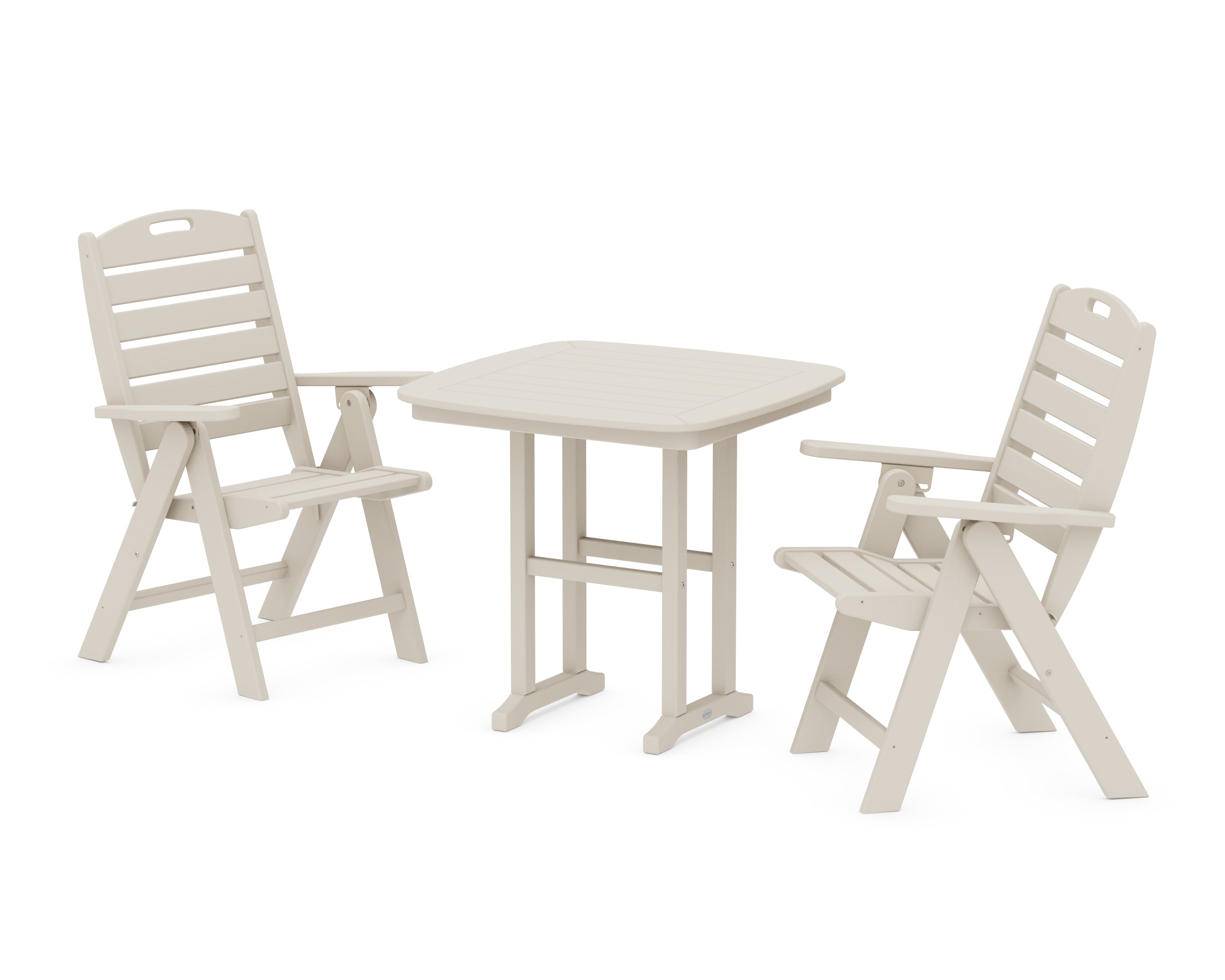 POLYWOOD Nautical Folding Highback Chair 3-Piece Dining Set in Sand
