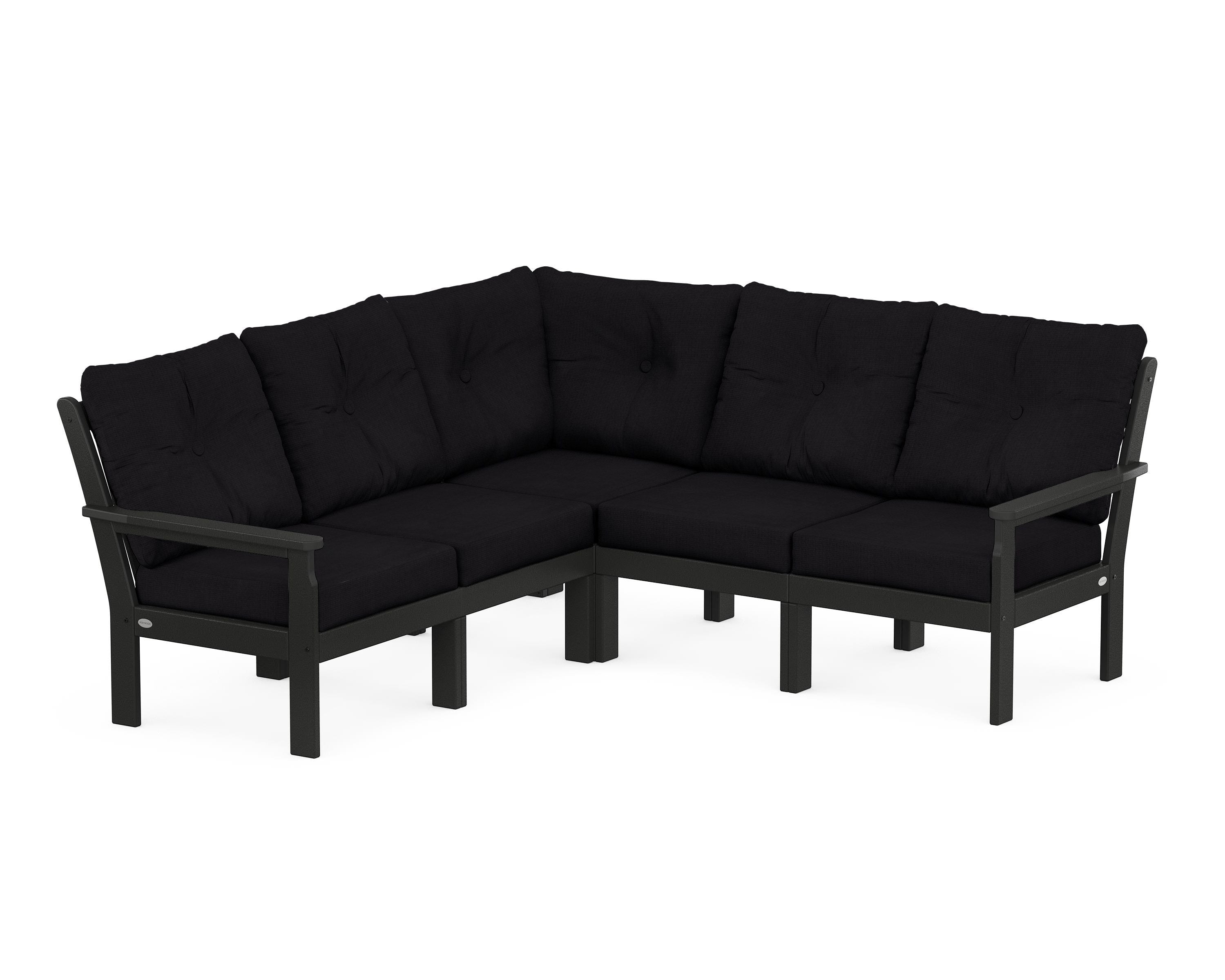POLYWOOD Vineyard 5-Piece Sectional in Black / Midnight Linen