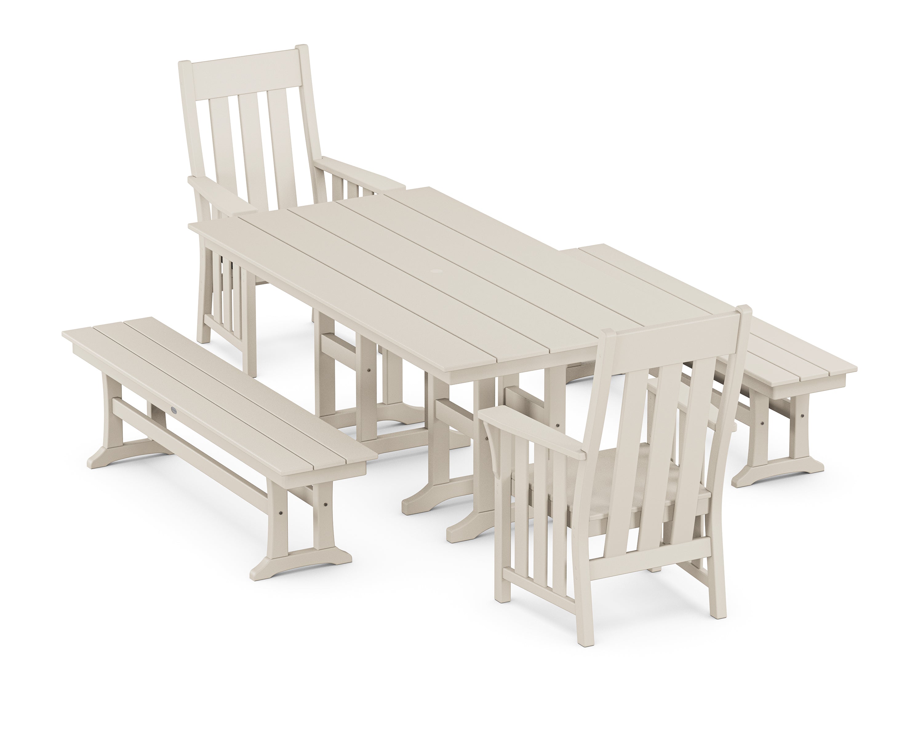 Martha Stewart by POLYWOOD® Acadia 5-Piece Farmhouse Dining Set with Benches in Sand