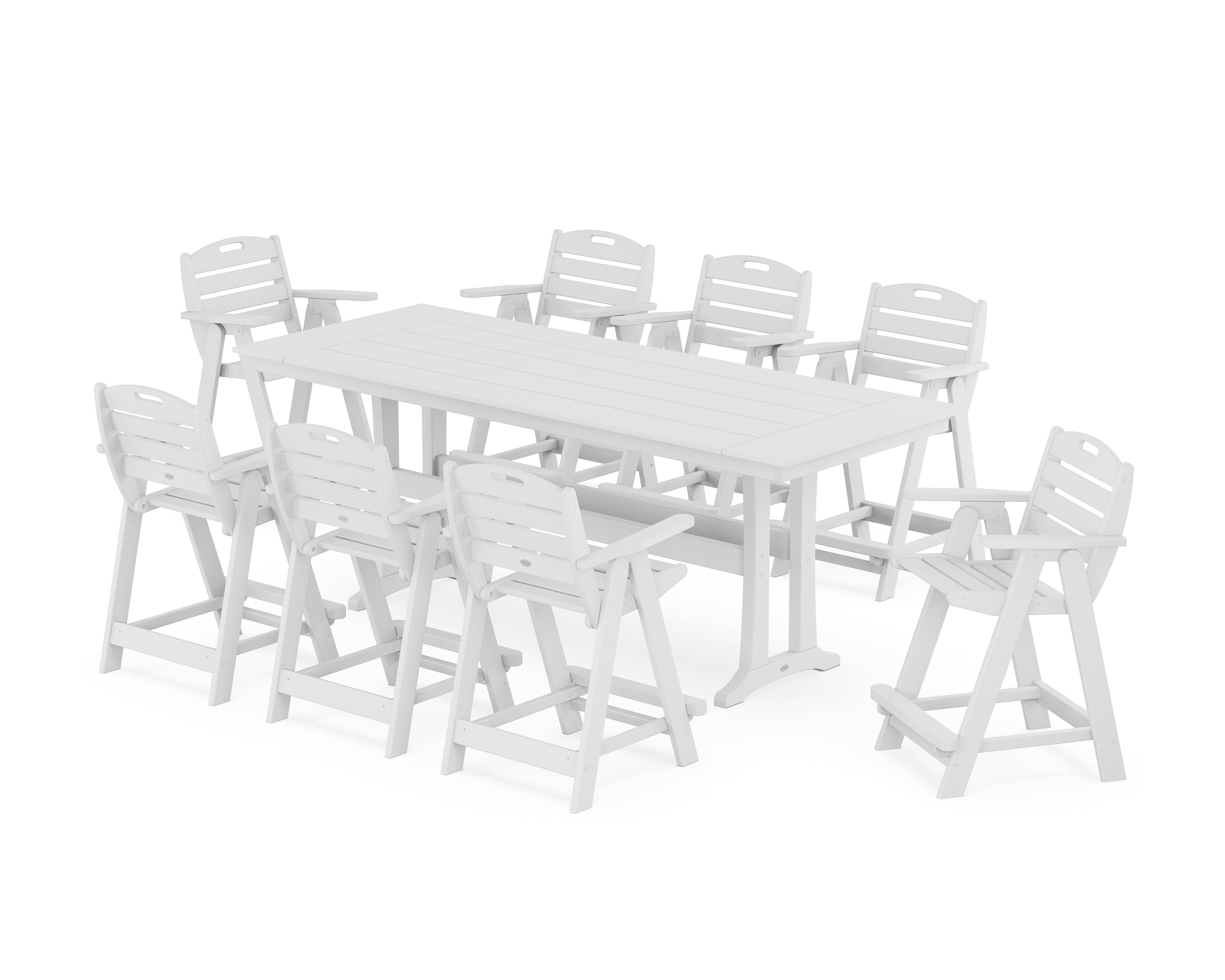 POLYWOOD® Nautical 9-Piece Farmhouse Counter Set with Trestle Legs in White