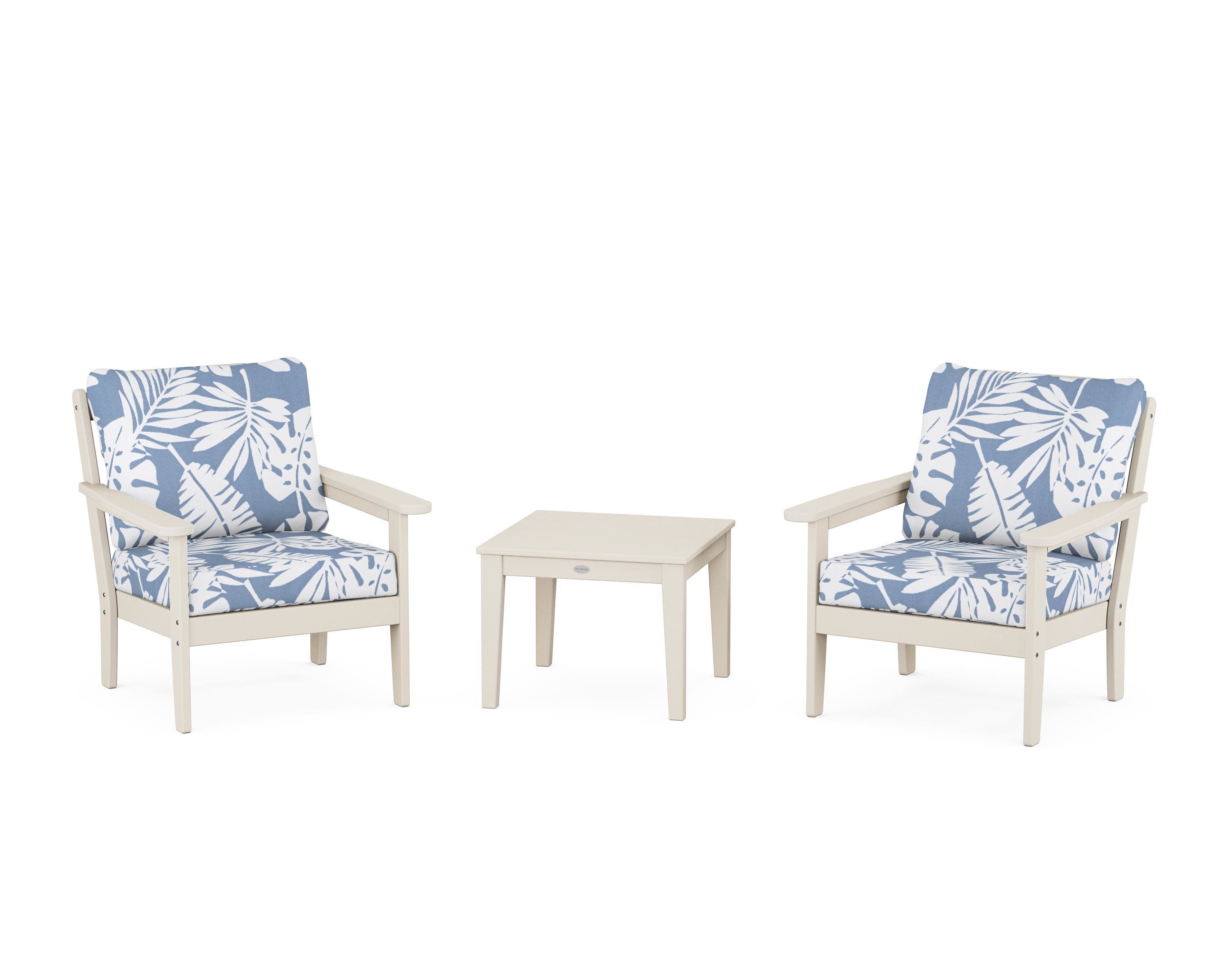 Country Living Cottage 3-Piece Deep Seating Set in Sand / Leaf Sky Blue