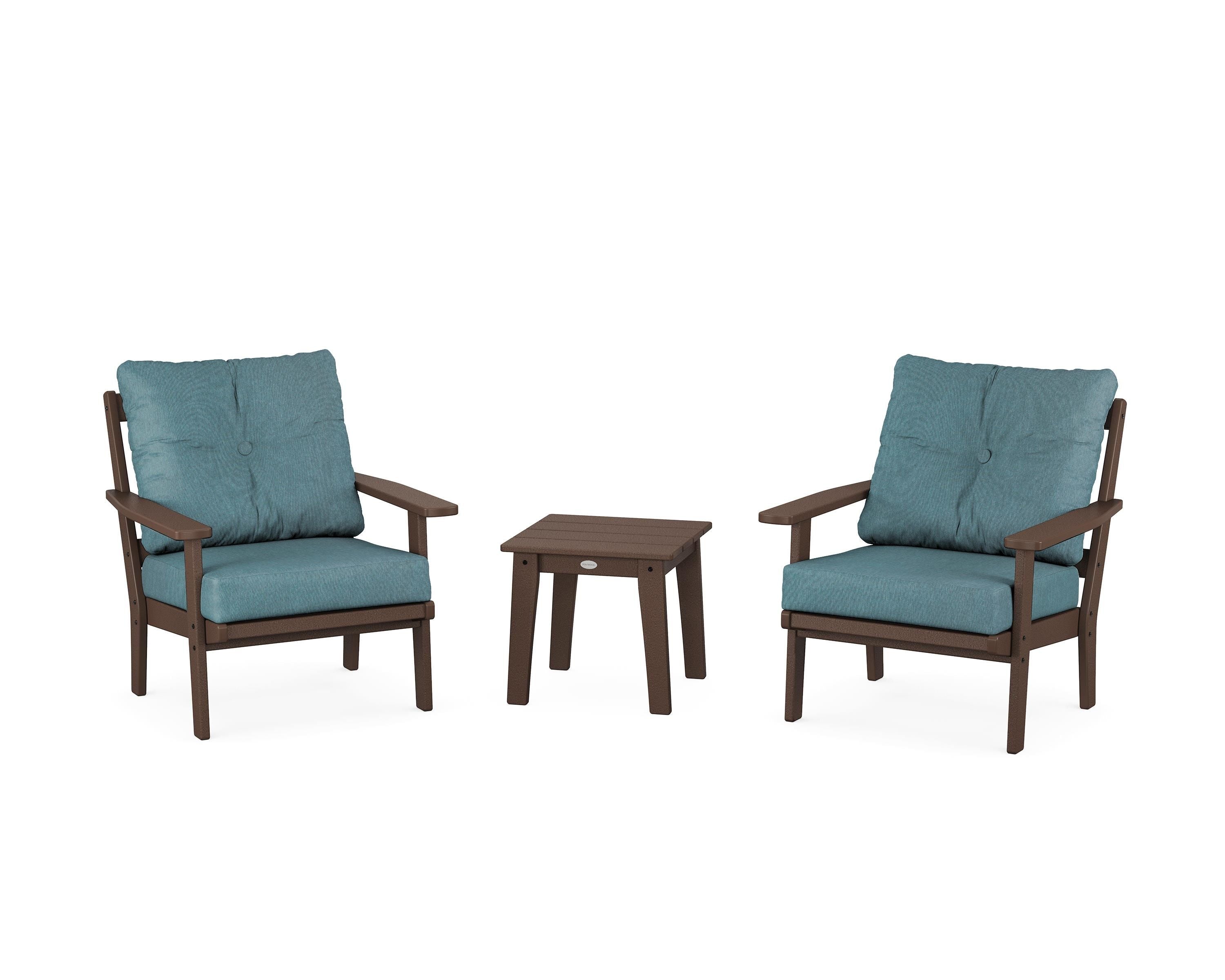 POLYWOOD Prairie 3-Piece Deep Seating Set in Mahogany / Ocean Teal