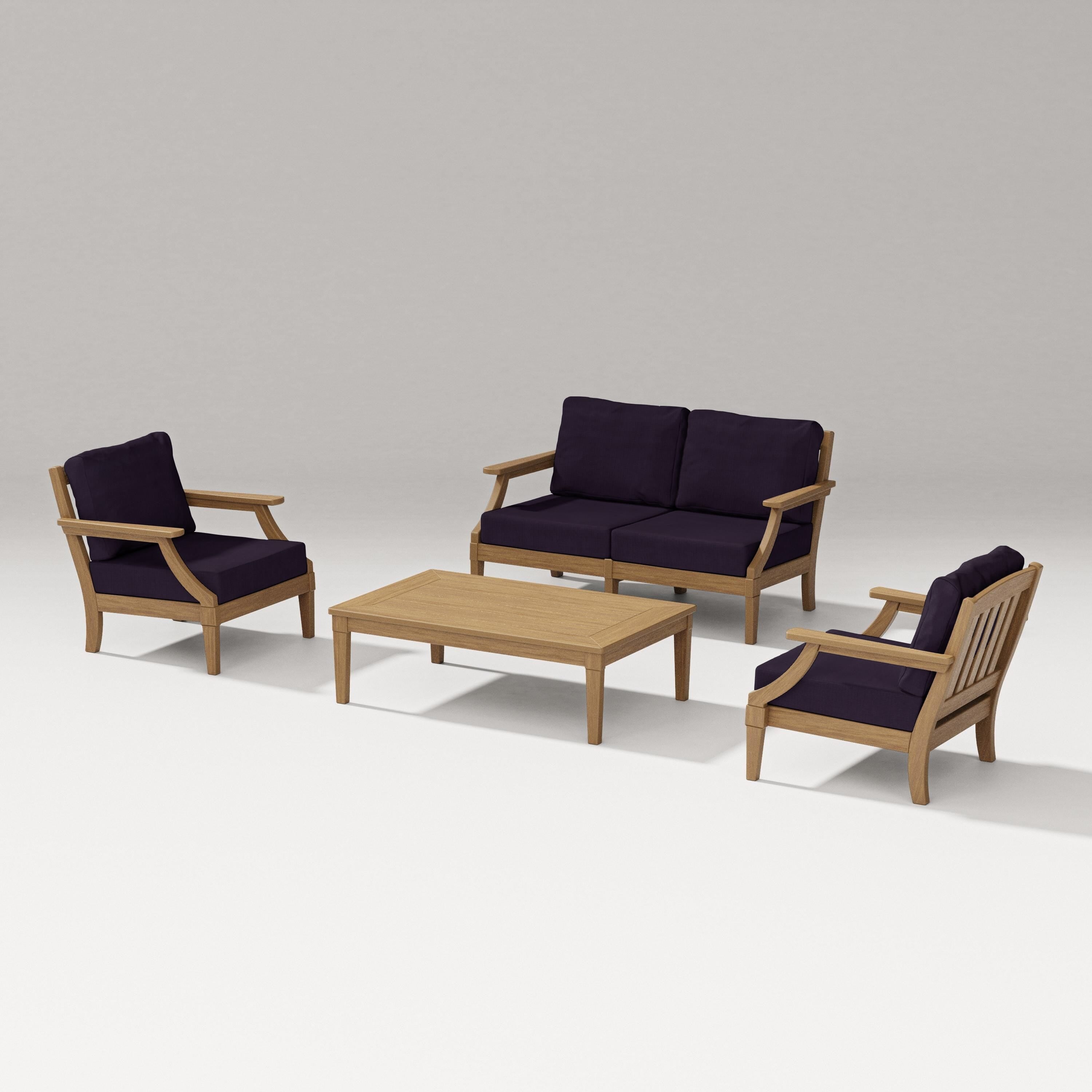 PW Designer Series Estate Lounge 4-Piece Loveseat Set in Natural / Navy Linen
