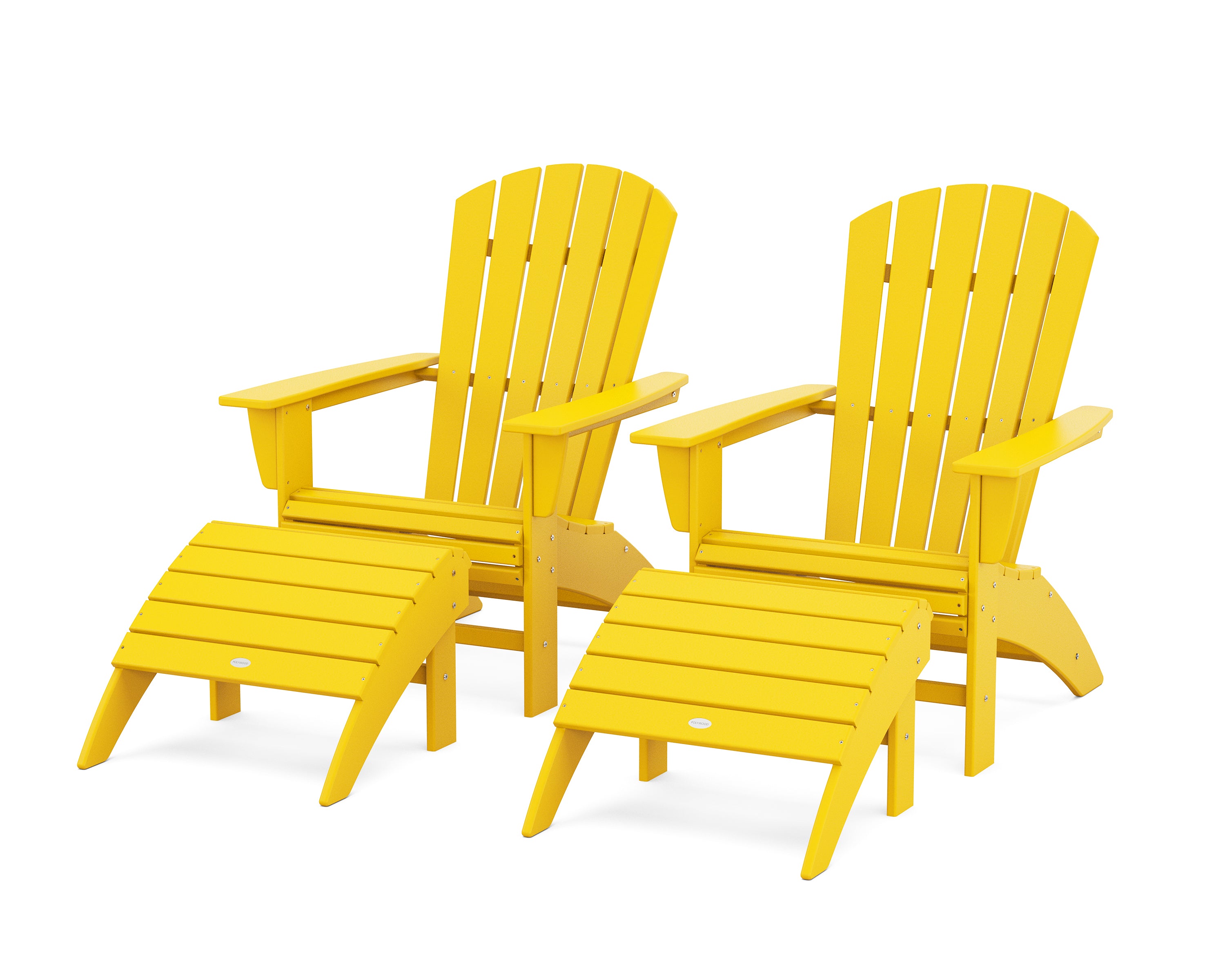 POLYWOOD® Nautical Curveback Adirondack Chair 4-Piece Set with Ottomans in Lemon