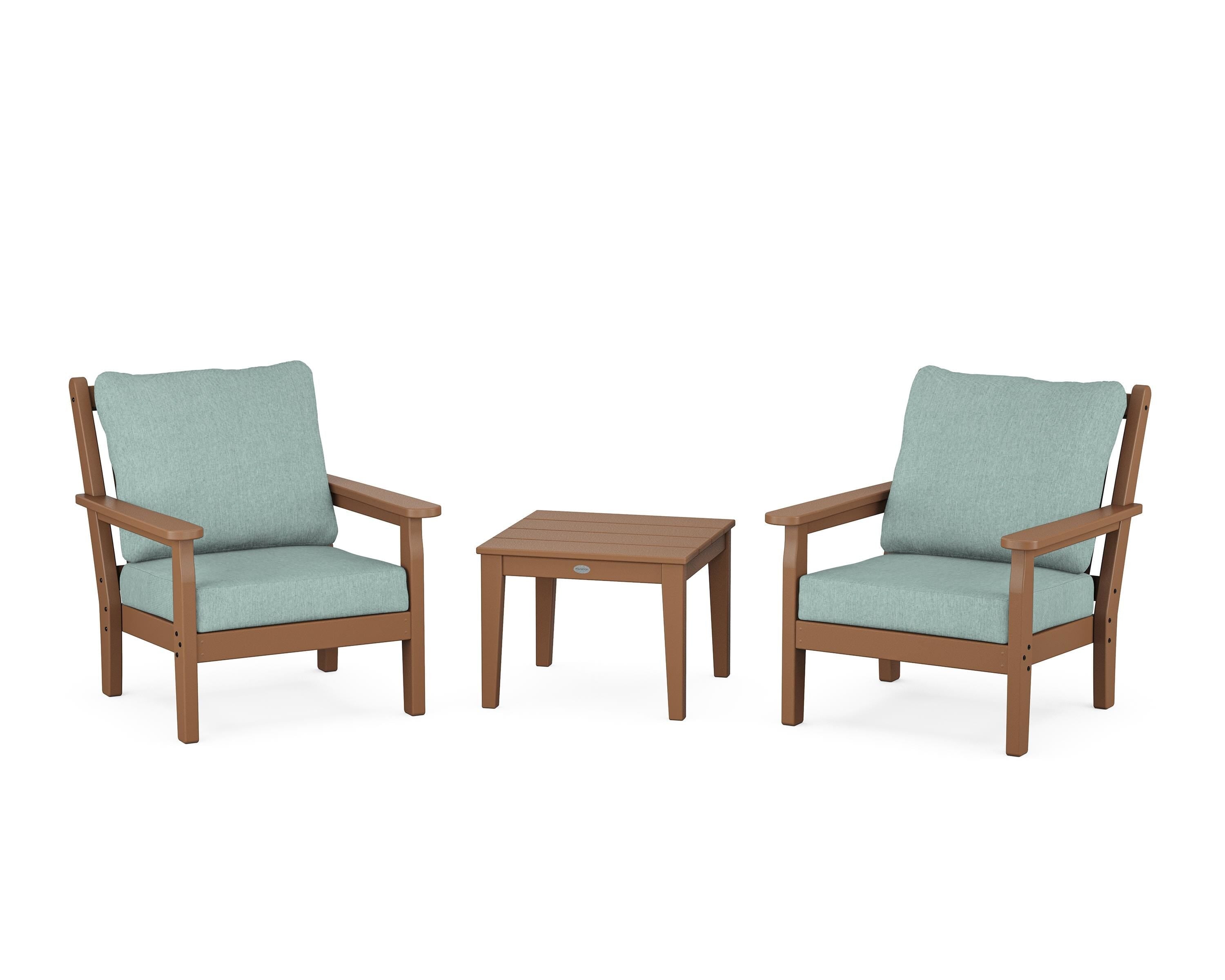 POLYWOOD Chippendale 3-Piece Deep Seating Set in Teak / Glacier Spa
