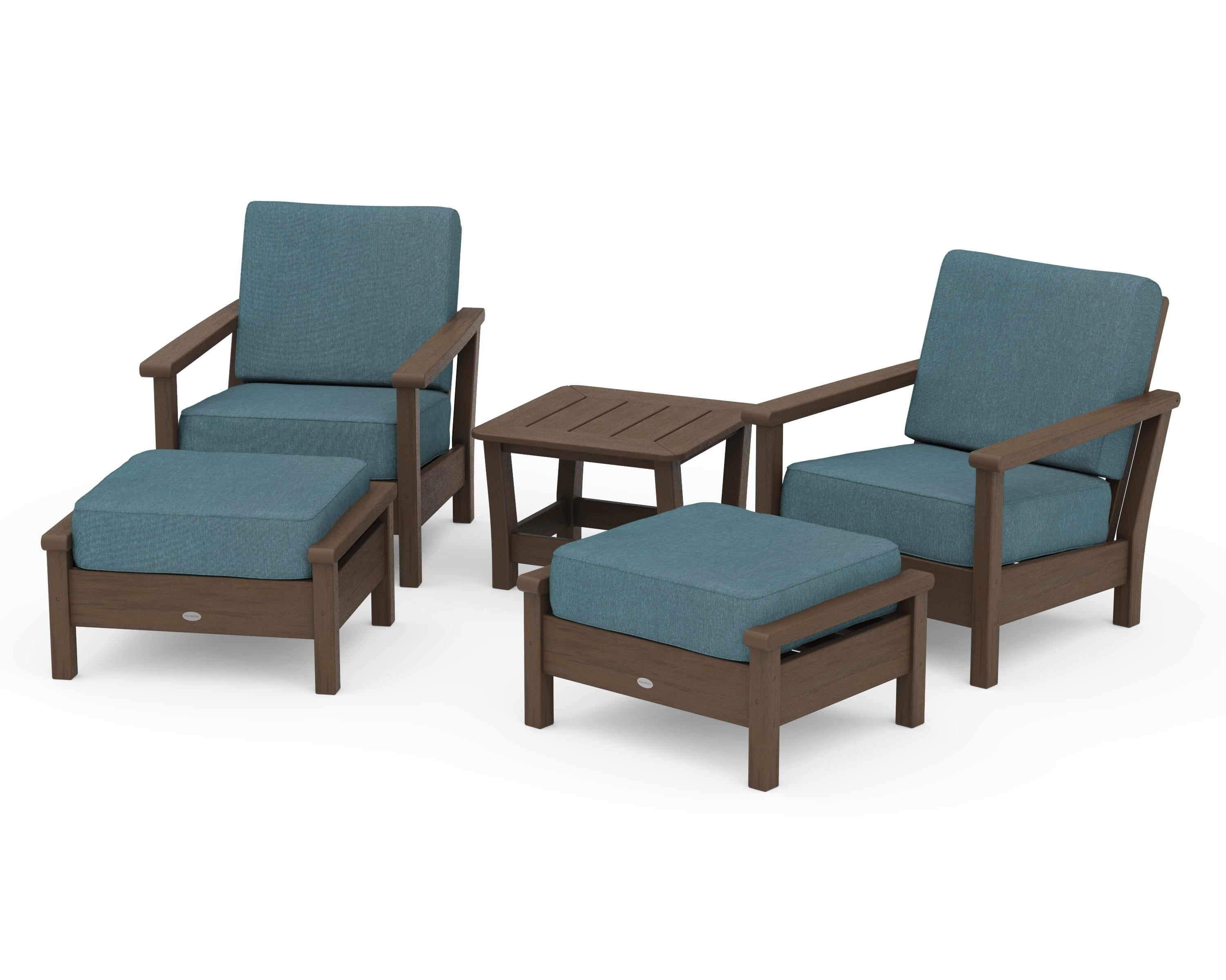 POLYWOOD Harbour 5-Piece Deep Seating Chair Set in Kona / Ocean Teal
