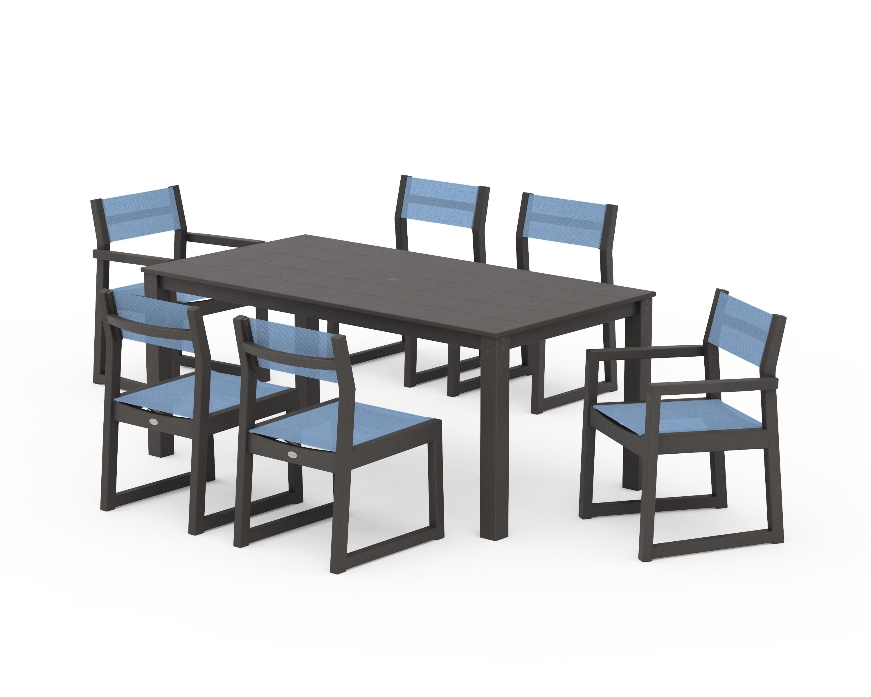POLYWOOD EDGE Sling 7-Piece Parsons Dining Set in Vintage Coffee / Poolside Sling