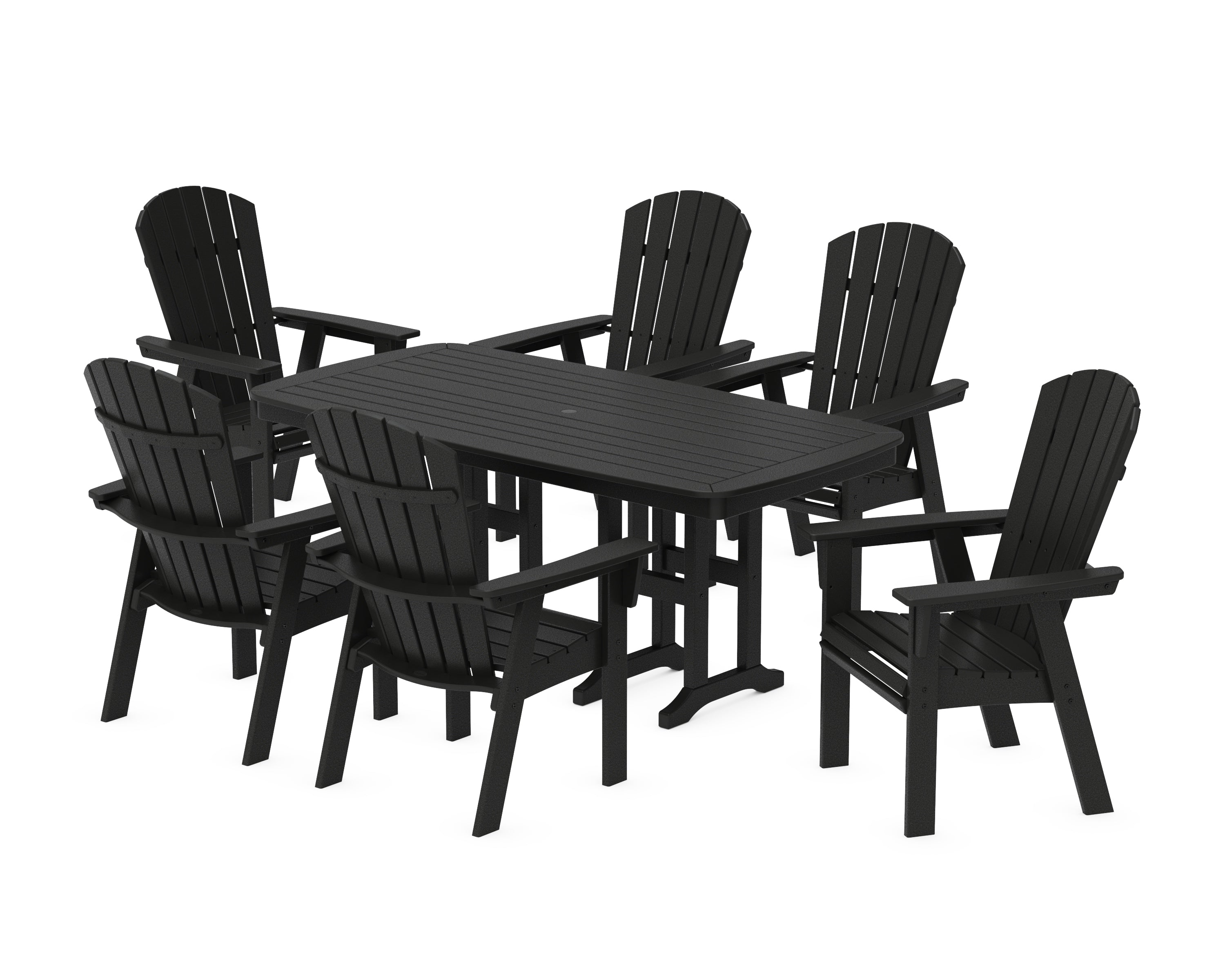 POLYWOOD Nautical Curveback Adirondack 7-Piece Dining Set in Black