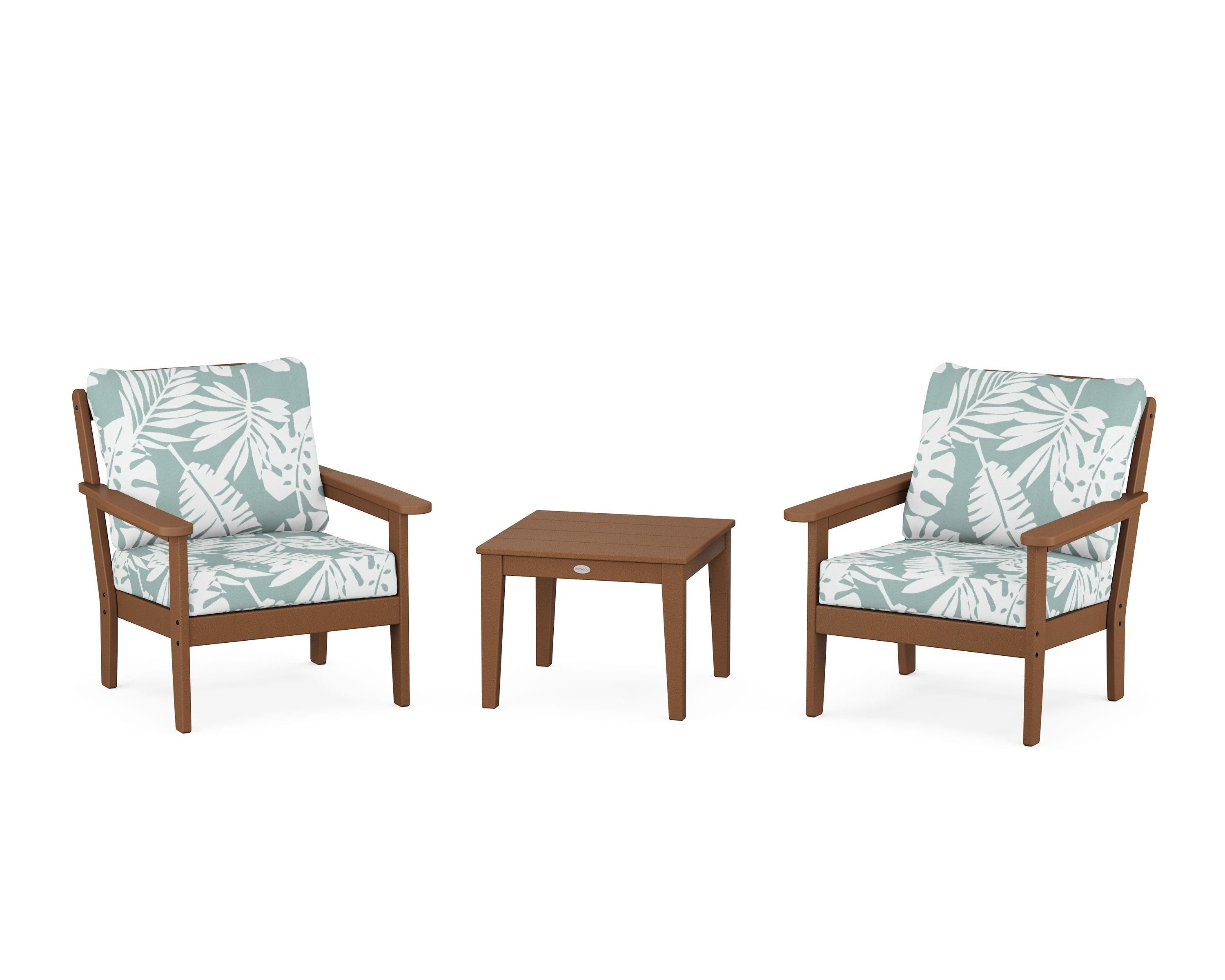 Country Living Cottage 3-Piece Deep Seating Set in Teak / Leaf Glacier Spa