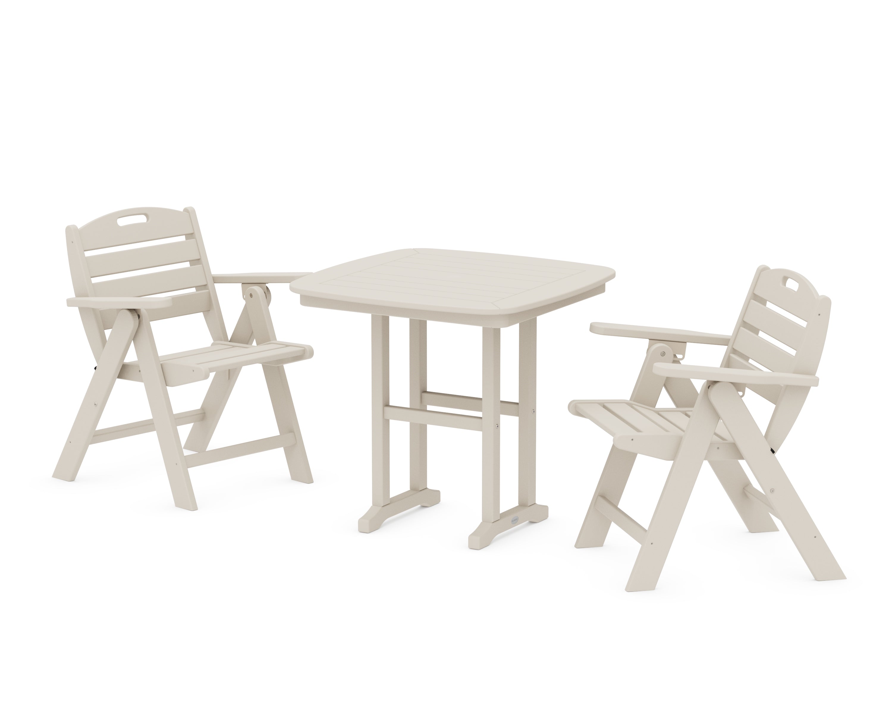 POLYWOOD Nautical Folding Lowback Chair 3-Piece Dining Set in Sand