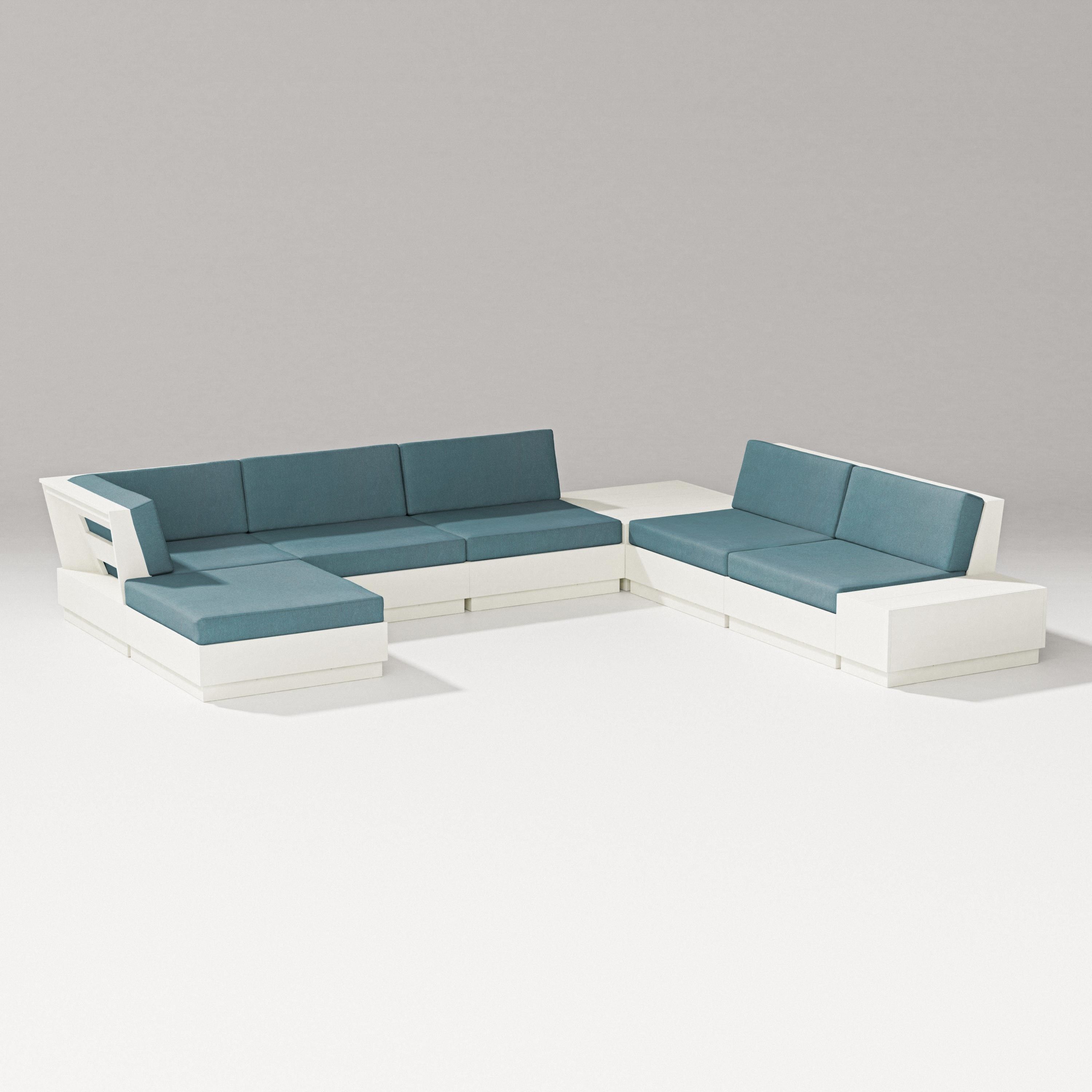 PW Designer Series Elevate 8-Piece Corner Sectional in Vintage White / Ocean Teal