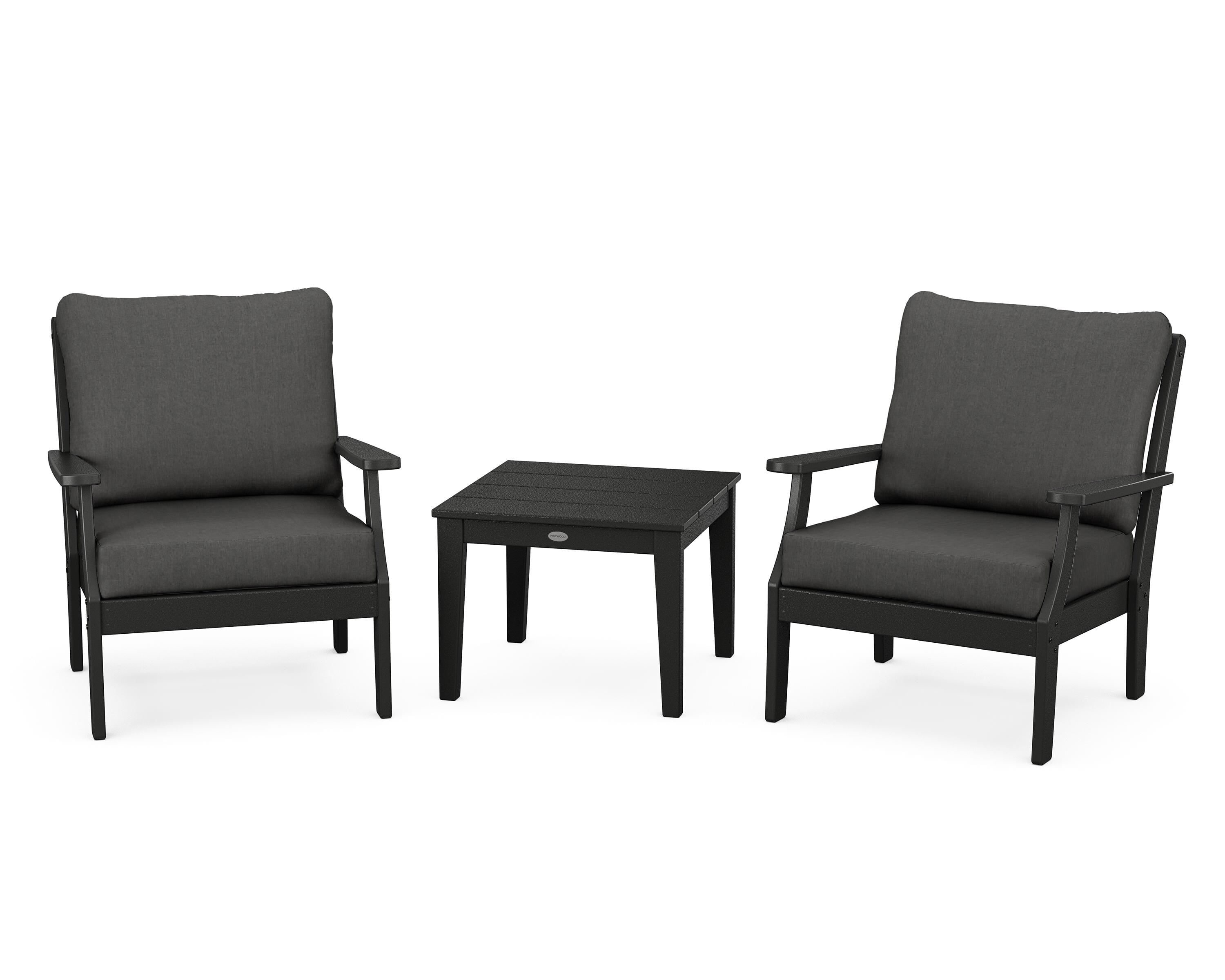 POLYWOOD Braxton 3-Piece Deep Seating Set in Black / Spectrum Carbon