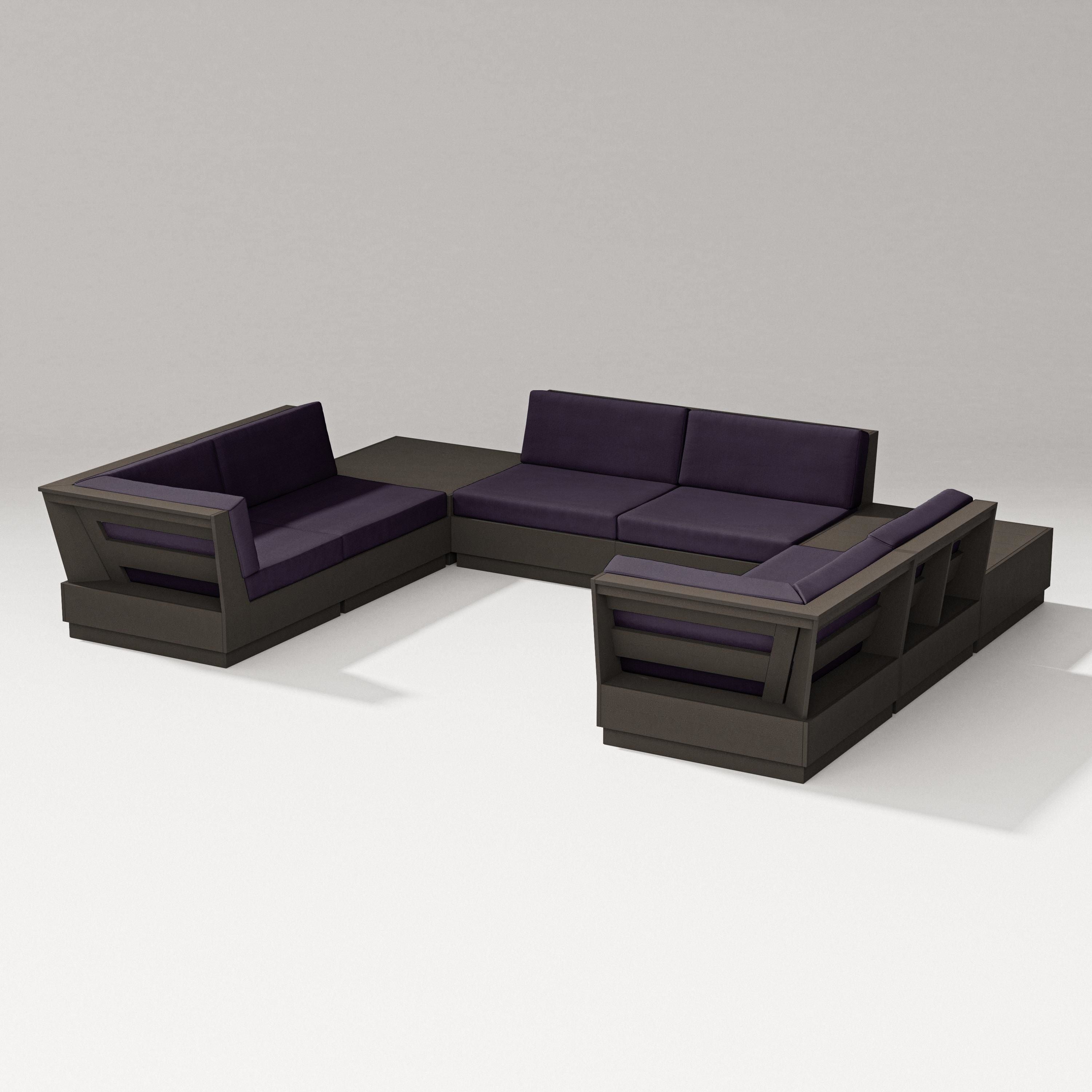 PW Designer Series Elevate 8-Piece U-Shaped Sectional in Vintage Coffee / Navy Linen