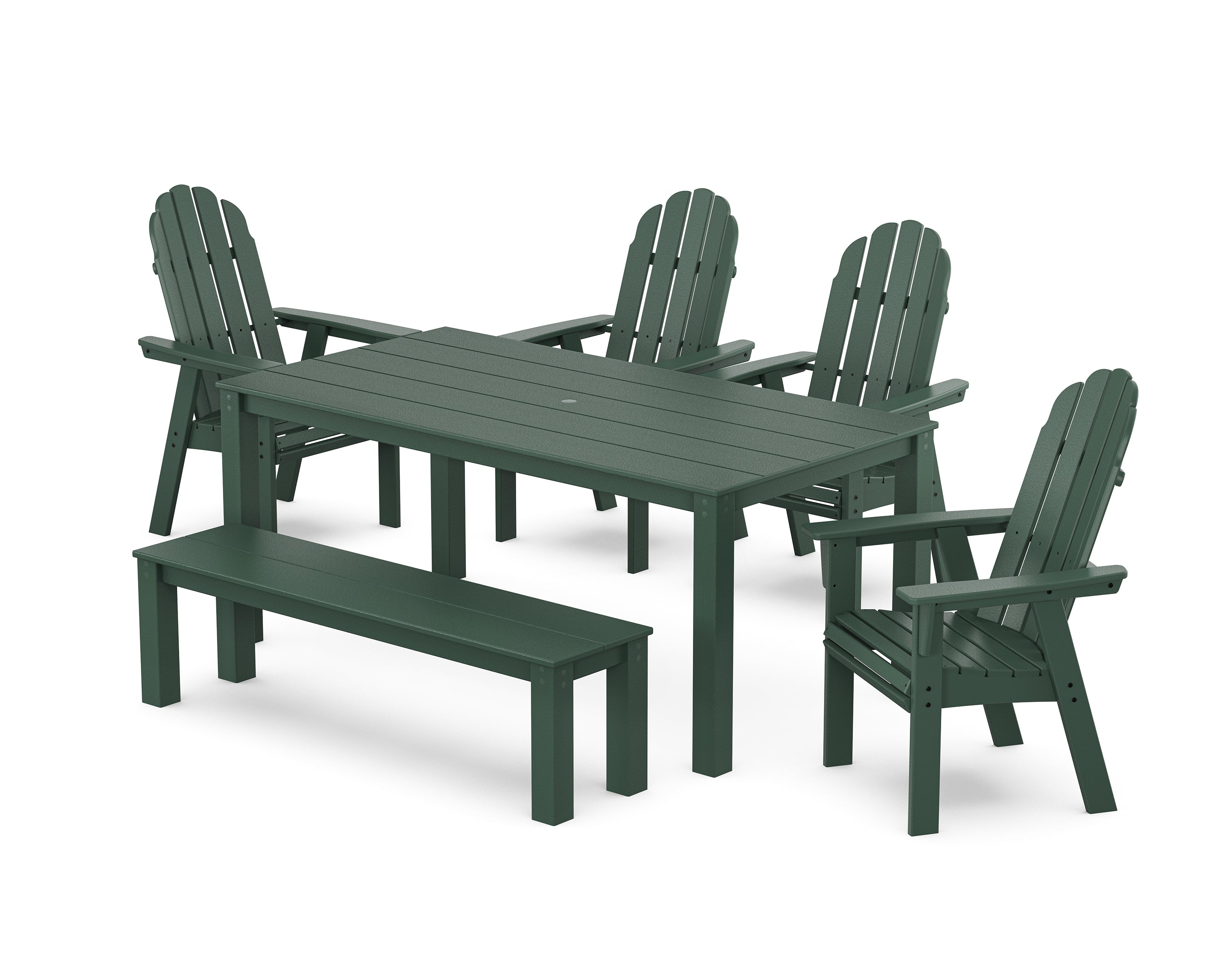 POLYWOOD® Vineyard Curveback Adirondack 6-Piece Parsons Dining Set with Bench in Green