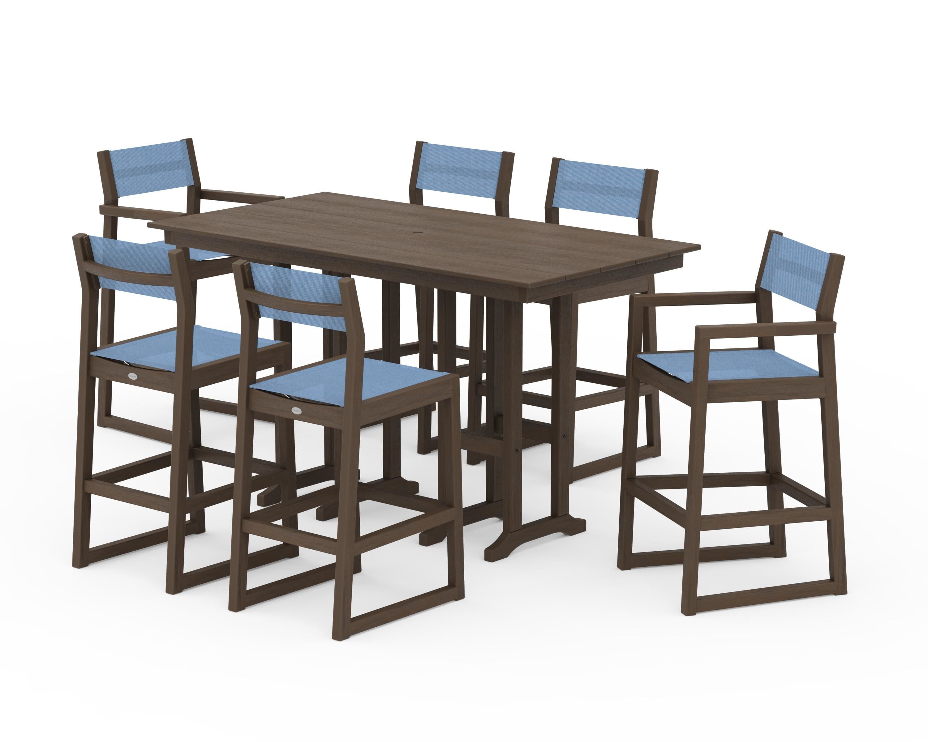 POLYWOOD EDGE Sling 7-Piece Farmhouse Bar Set in Kona / Poolside Sling