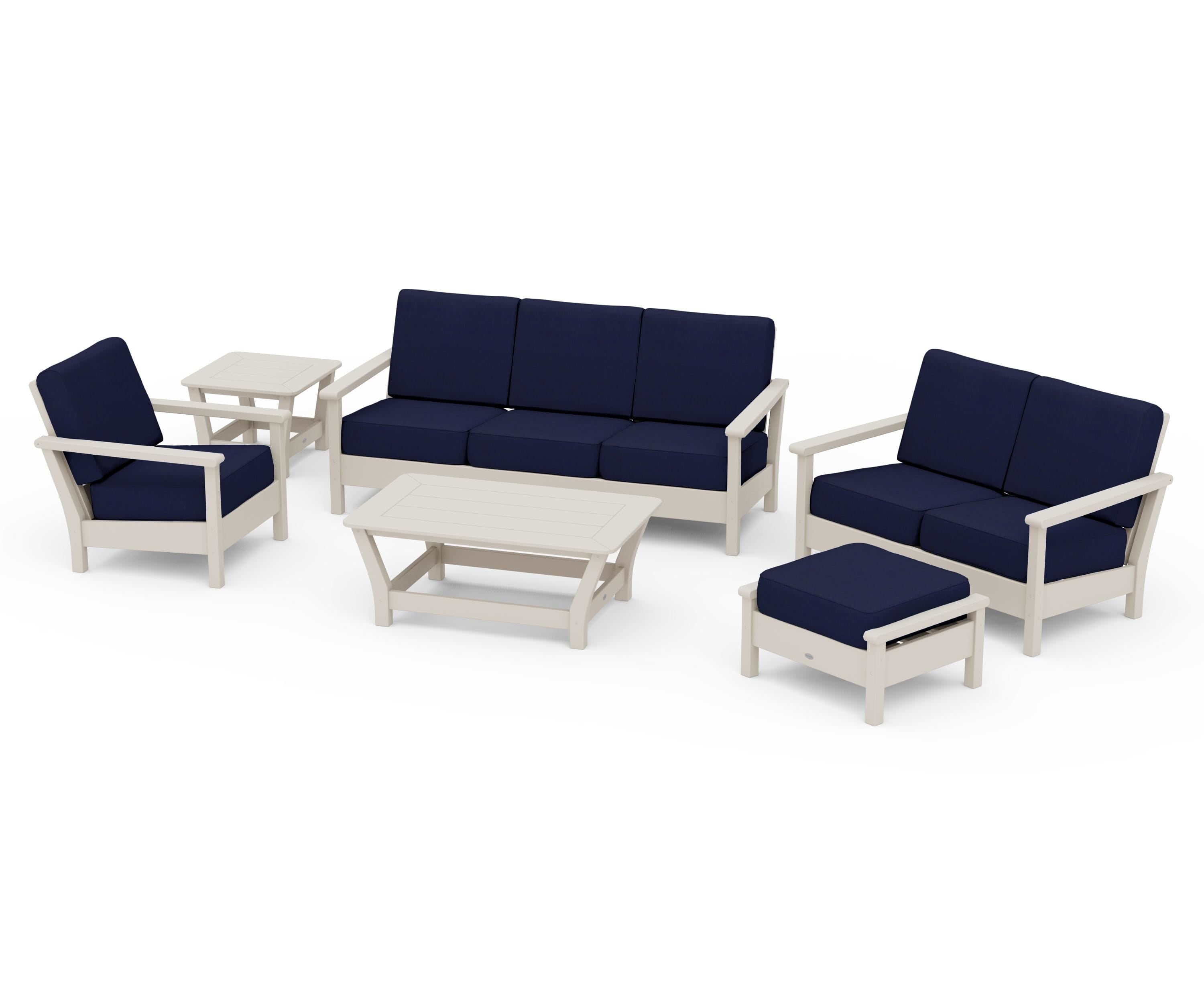 POLYWOOD Harbour 6-Piece Outdoor Living Set in Sand / Navy