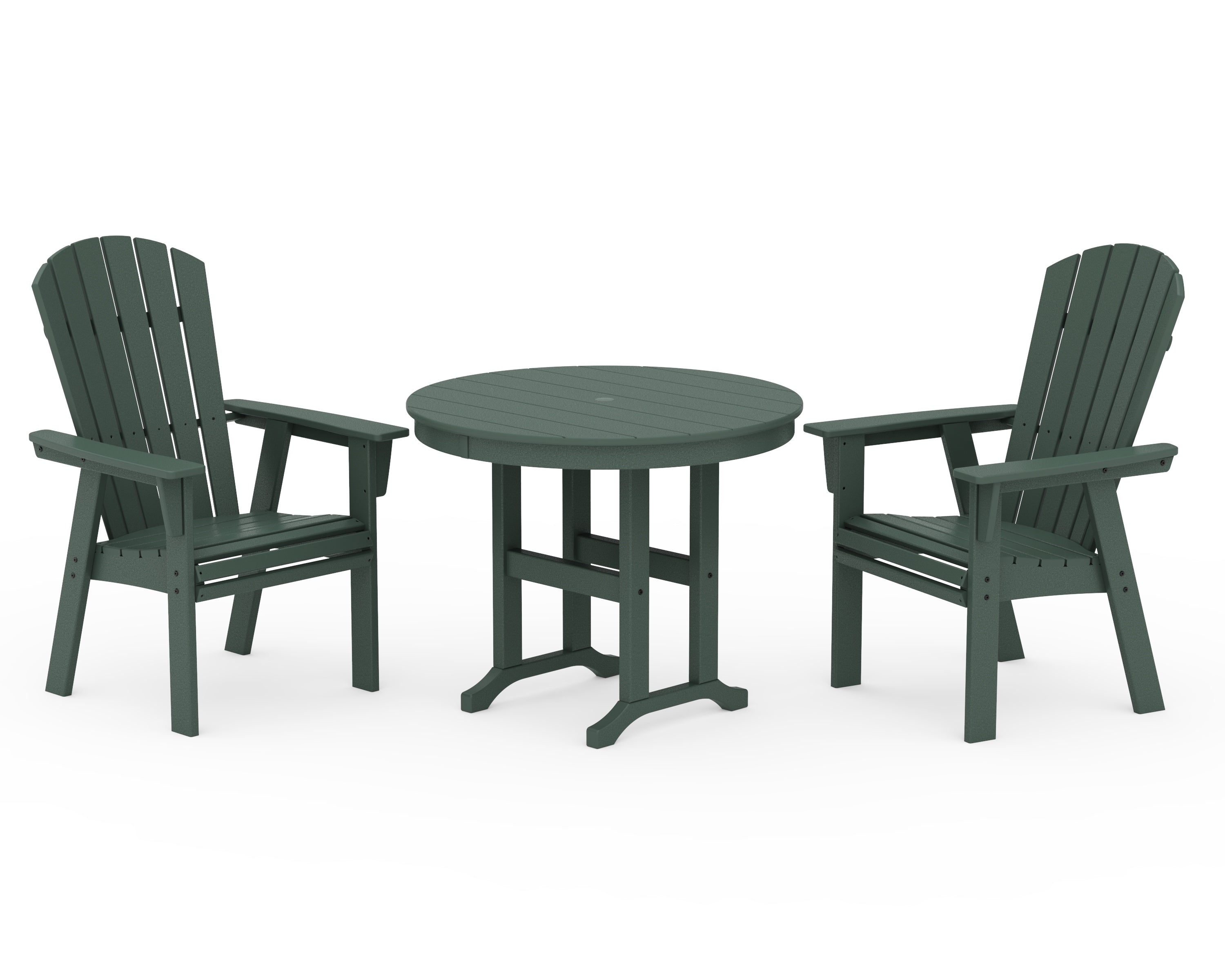 POLYWOOD Nautical Adirondack 3-Piece Round Dining Set in Green