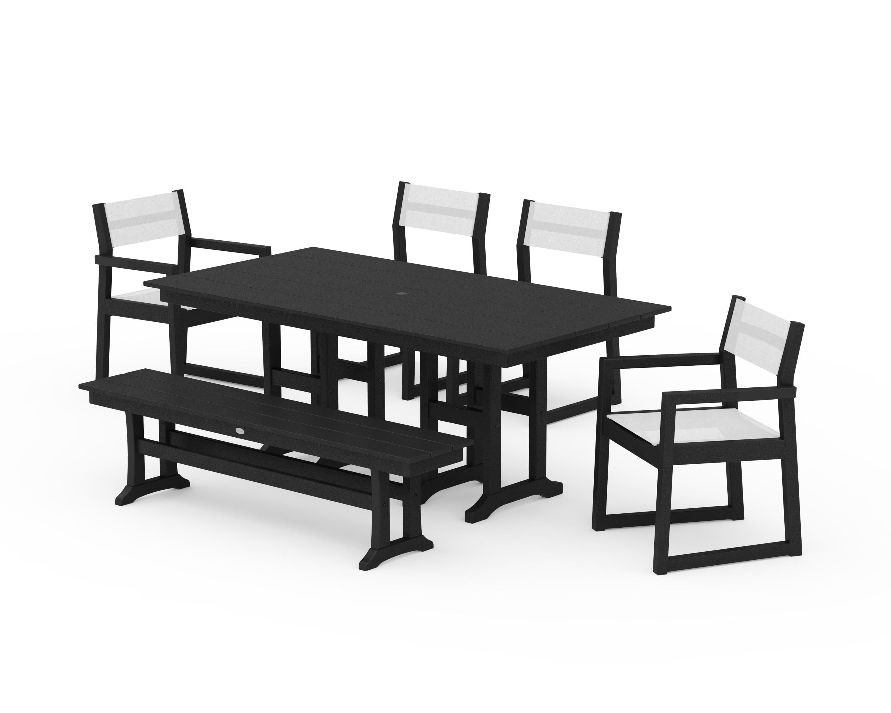 POLYWOOD EDGE Sling 6-Piece Farmhouse Dining Set in Black / White Sling