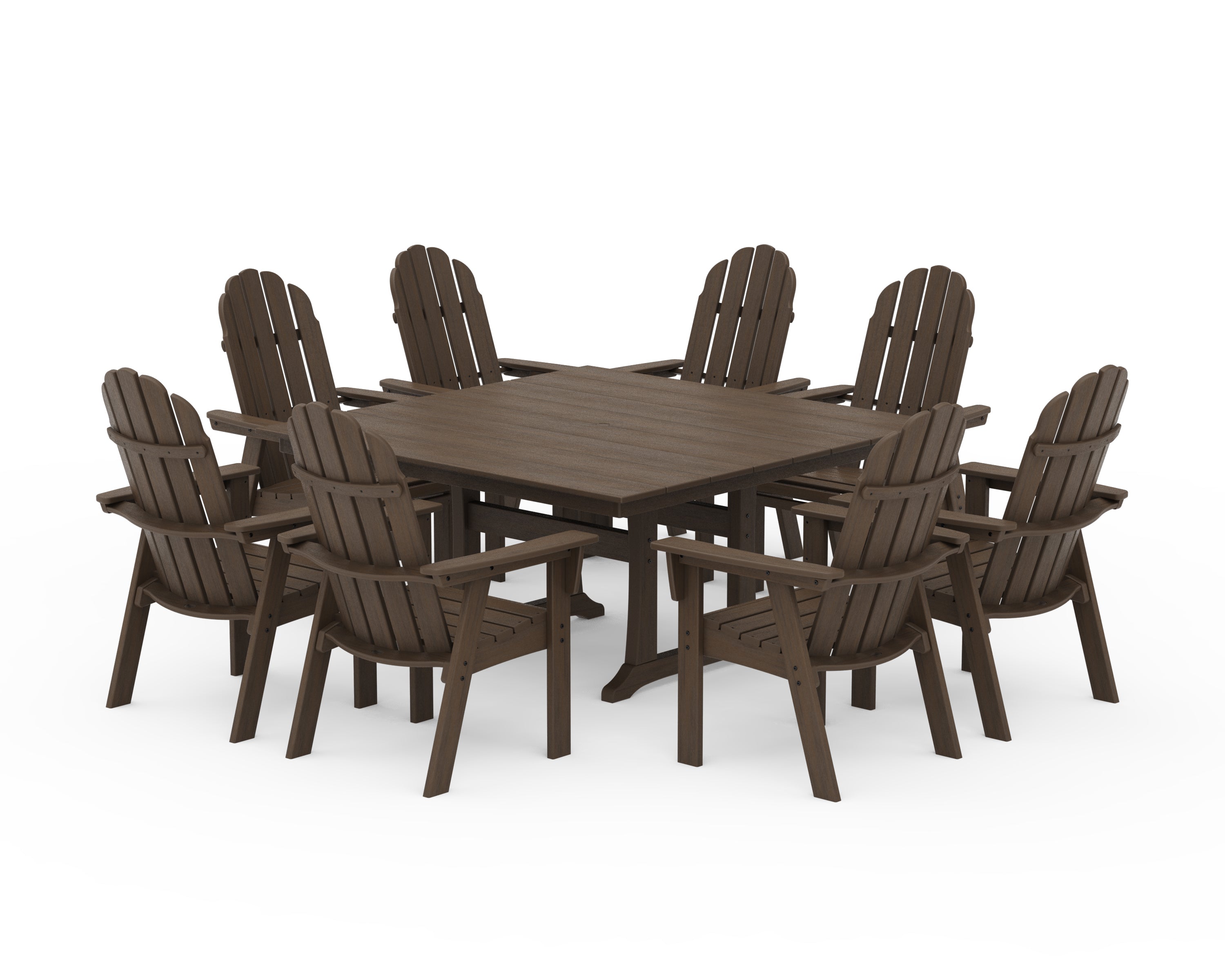 POLYWOOD Vineyard Curveback Adirondack 9-Piece Square Farmhouse Dining Set with Trestle Legs in Kona