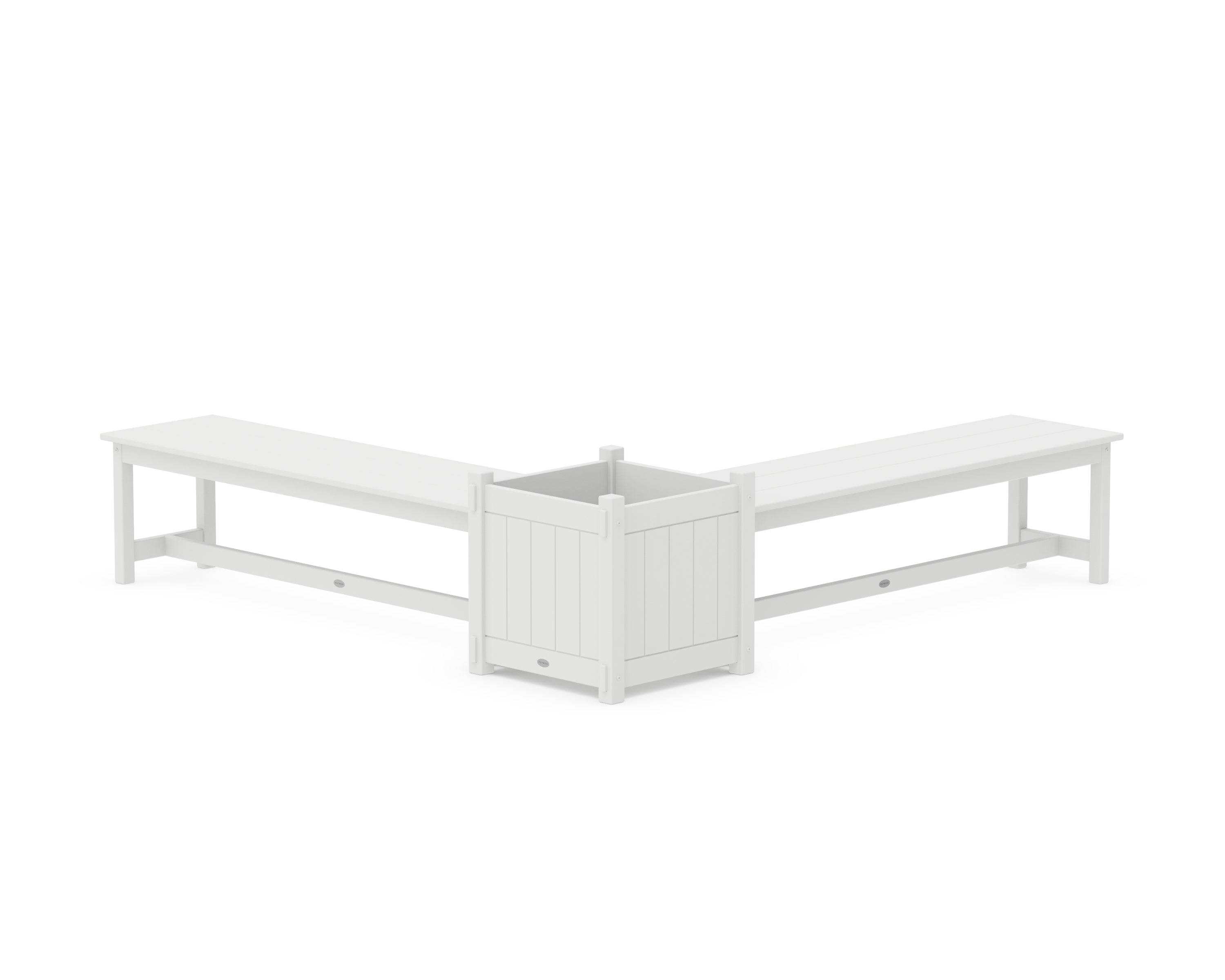 POLYWOOD 60" Vineyard L- Shaped Planter Bench Set- Large in White