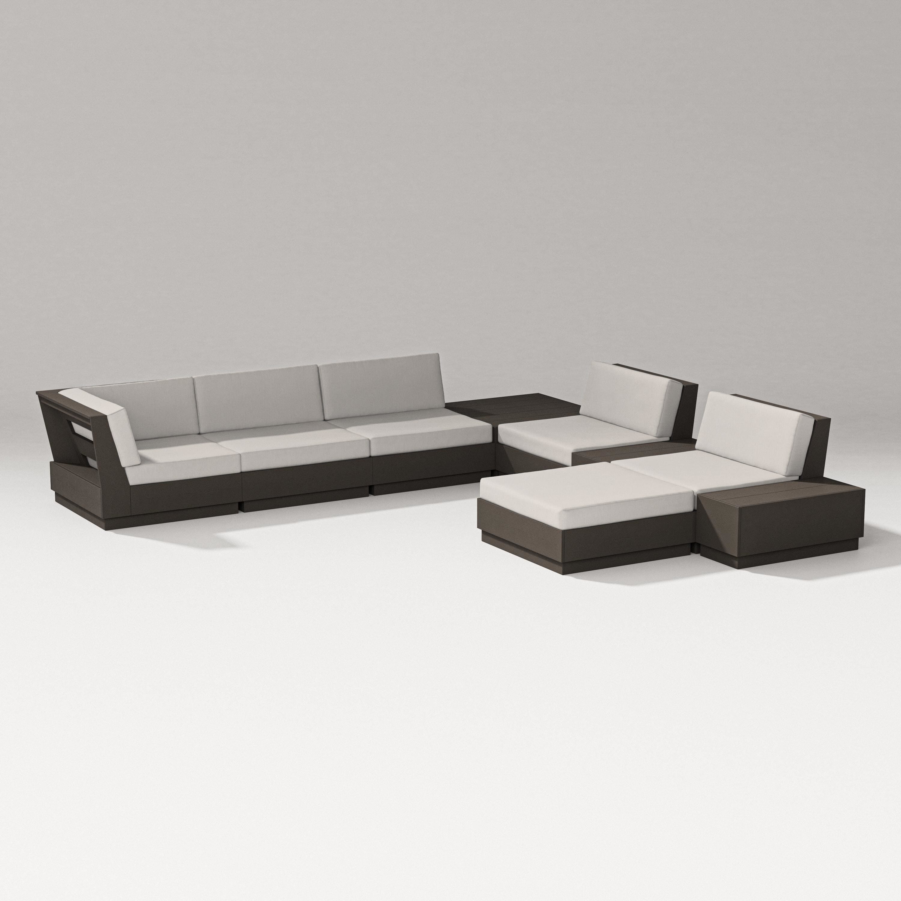 PW Designer Series Elevate 9-Piece Conversation Sectional in Vintage Coffee / Cast Ash