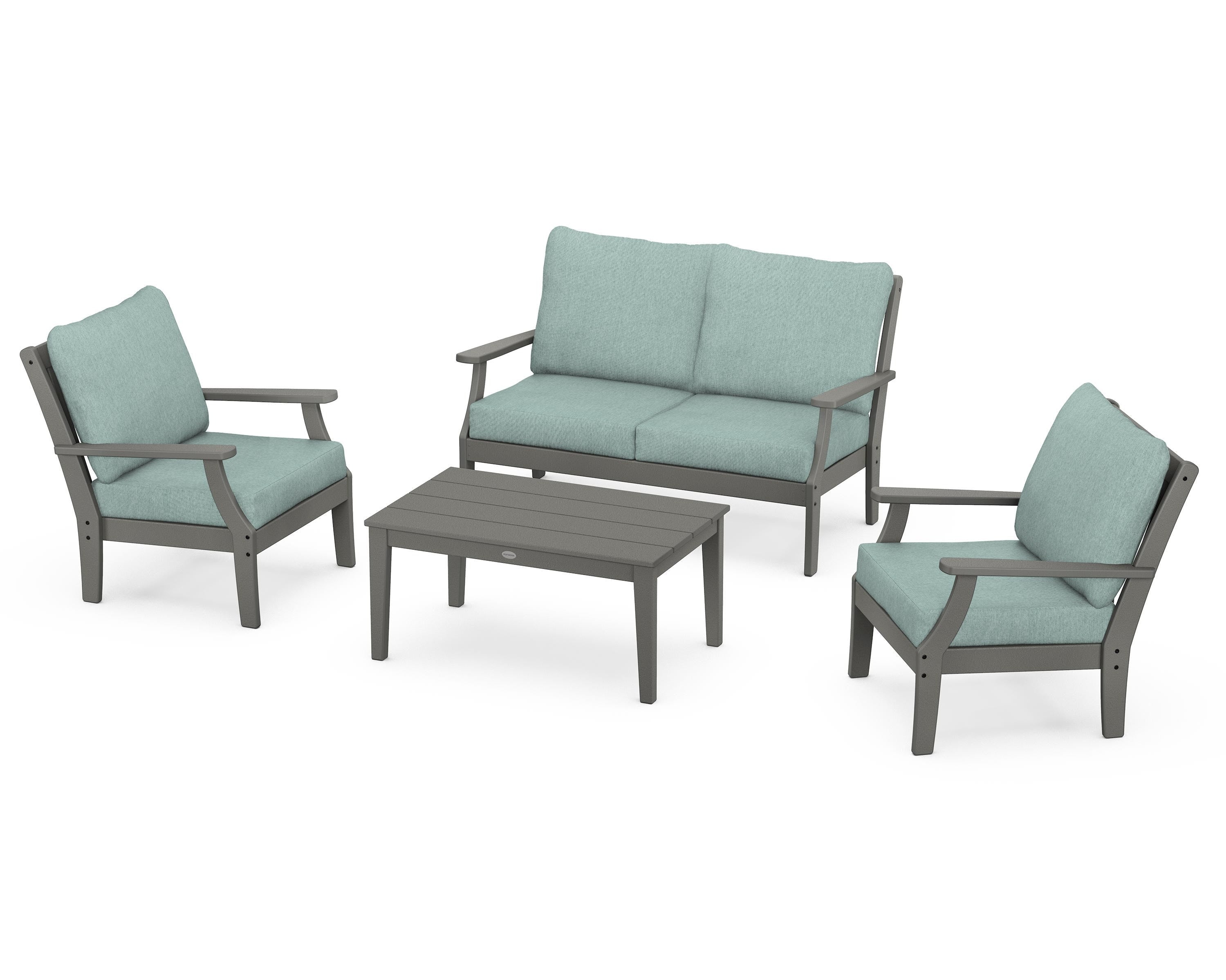 POLYWOOD Braxton 4-Piece Deep Seating Chair Set in Slate Grey / Glacier Spa