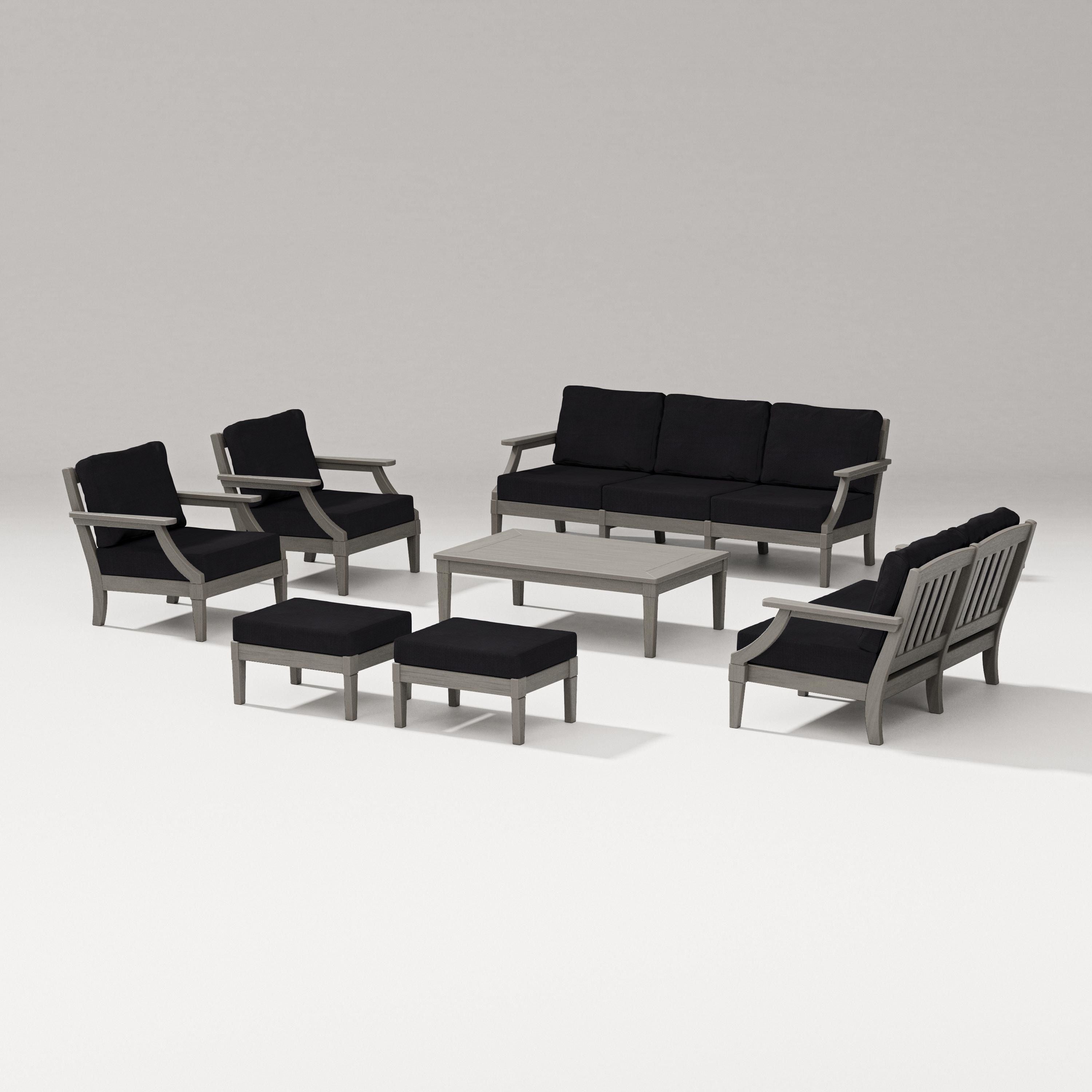 PW Designer Series Estate 7-Piece Lounge Sofa Set in Driftwood / Midnight Linen