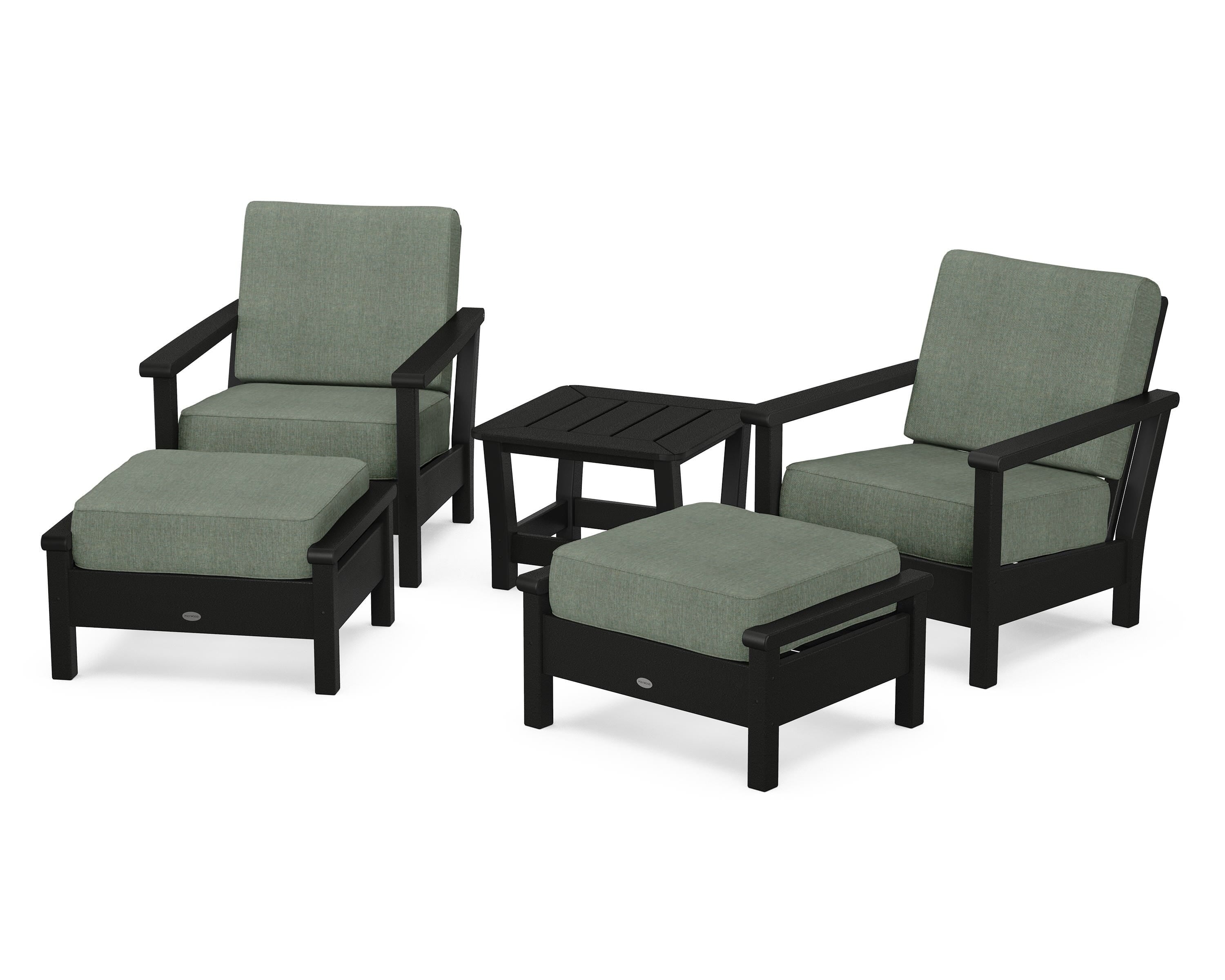 POLYWOOD Harbour 5-Piece Deep Seating Chair Set in Black / Cast Sage