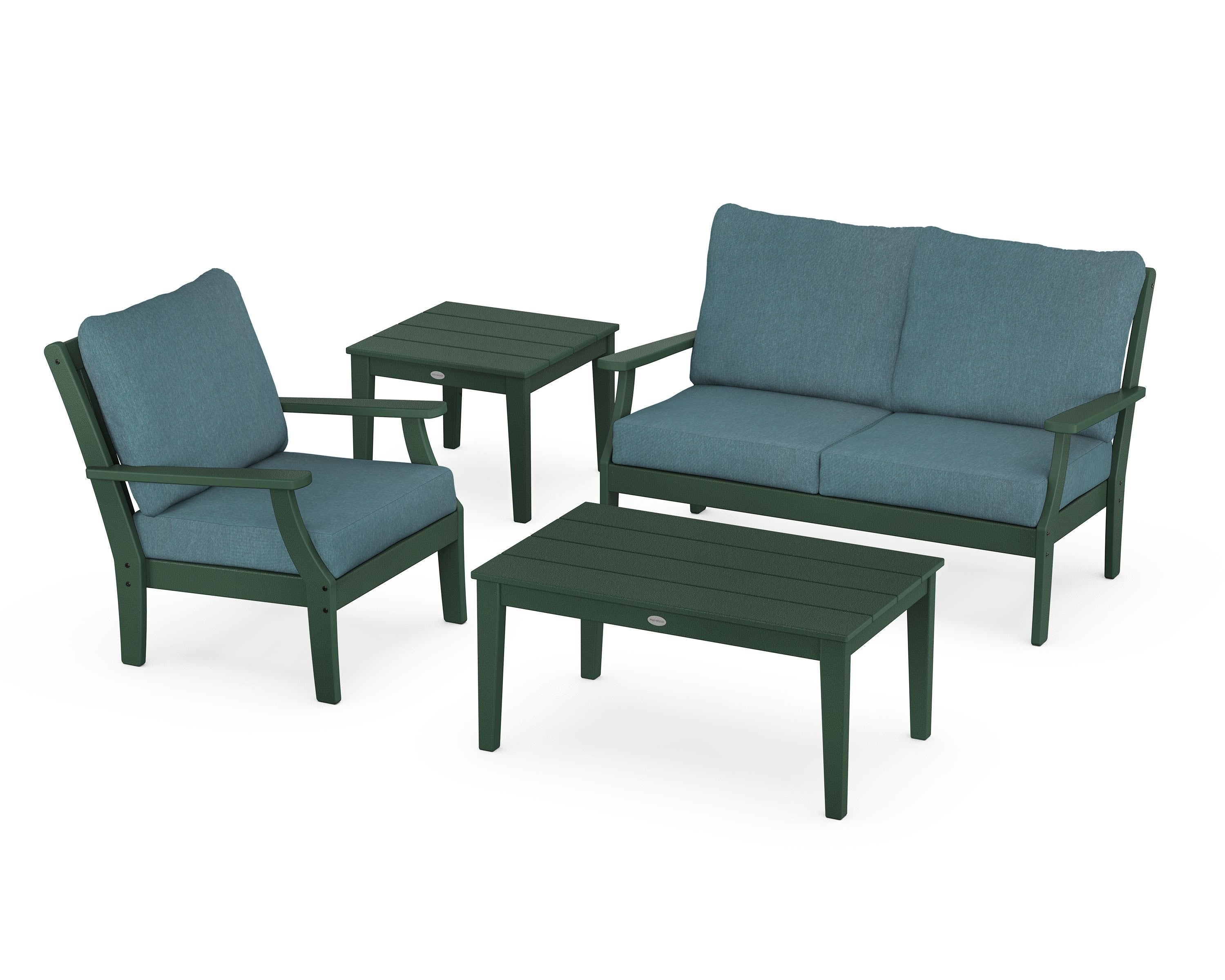 POLYWOOD Braxton 4-Piece Deep Seating Set in Green / Ocean Teal