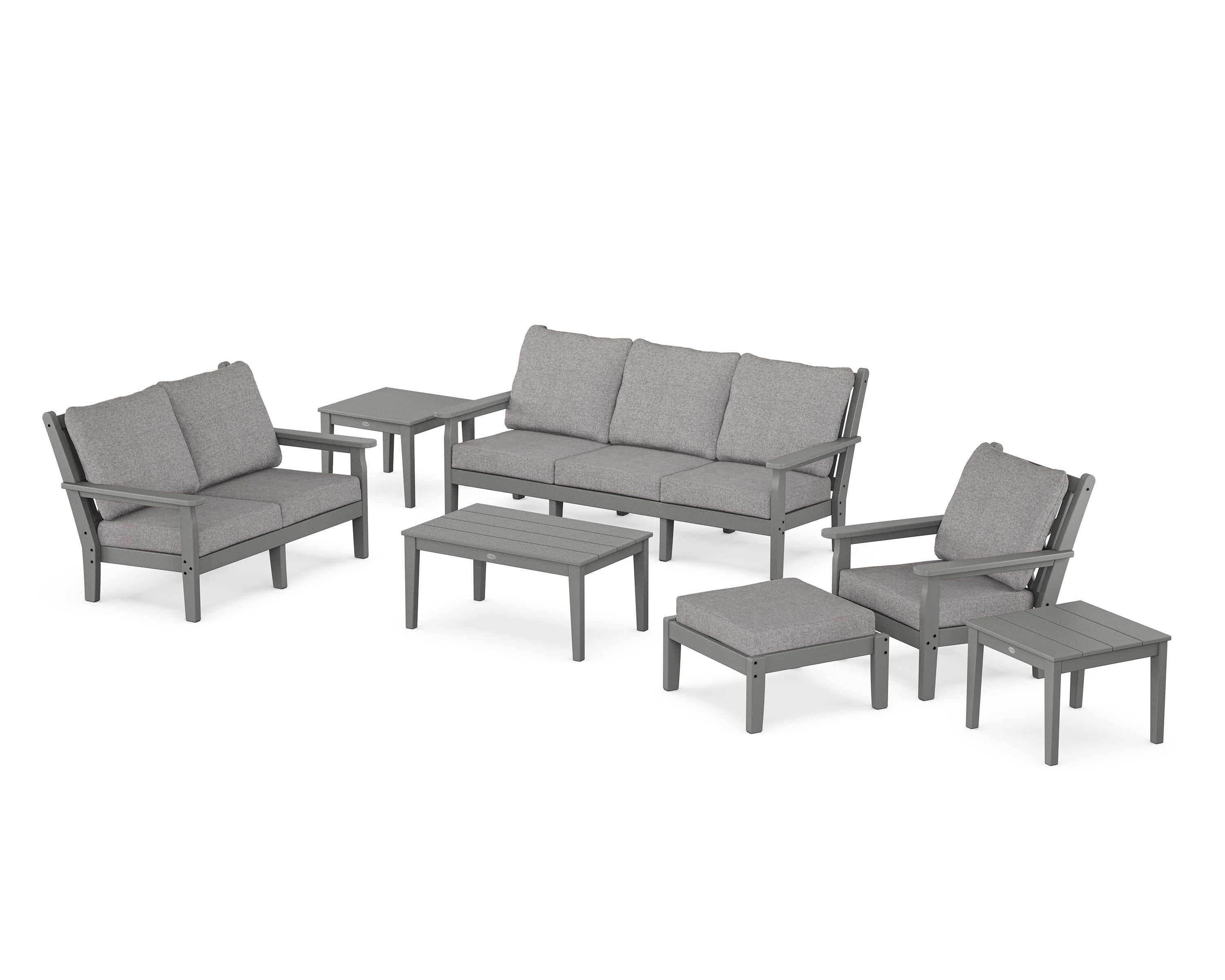POLYWOOD Chippendale 7-Piece Deep Seating Set in Slate Grey / Grey Mist