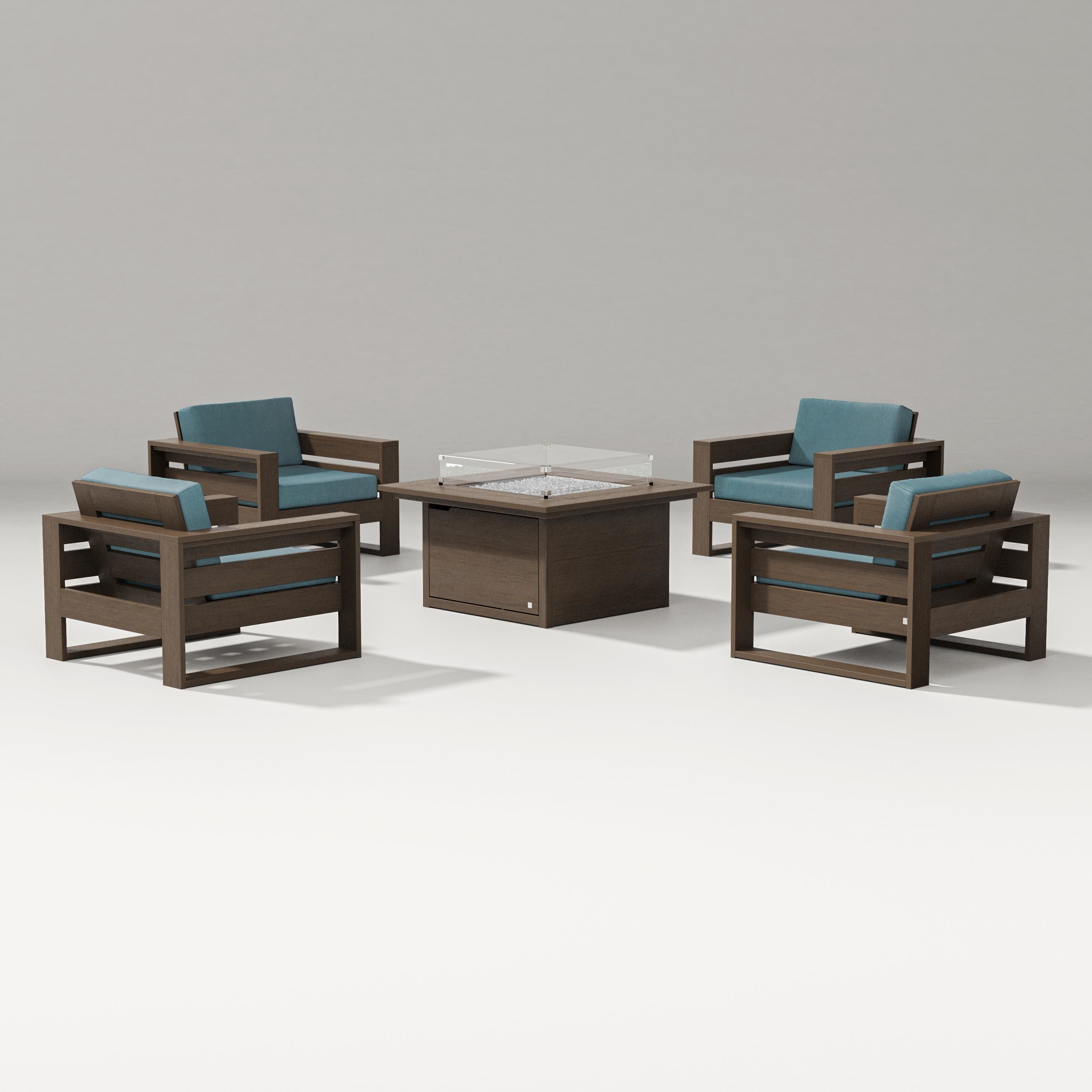 PW Designer Series Latitude 5-Piece Lounge Fire Table Set in Kona / Ocean Teal