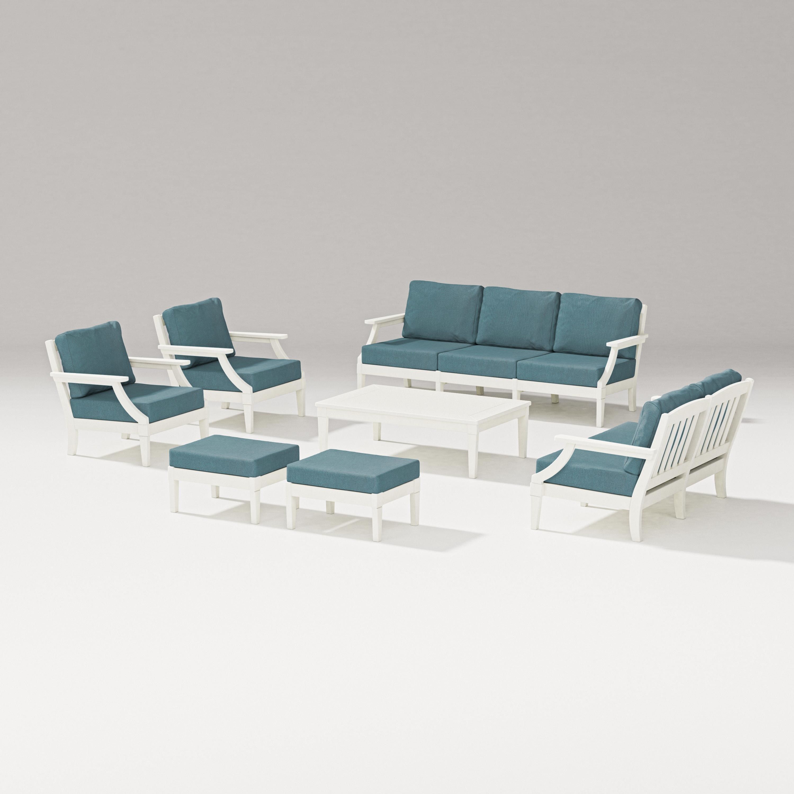 PW Designer Series Estate 7-Piece Lounge Sofa Set in Vintage White / Ocean Teal