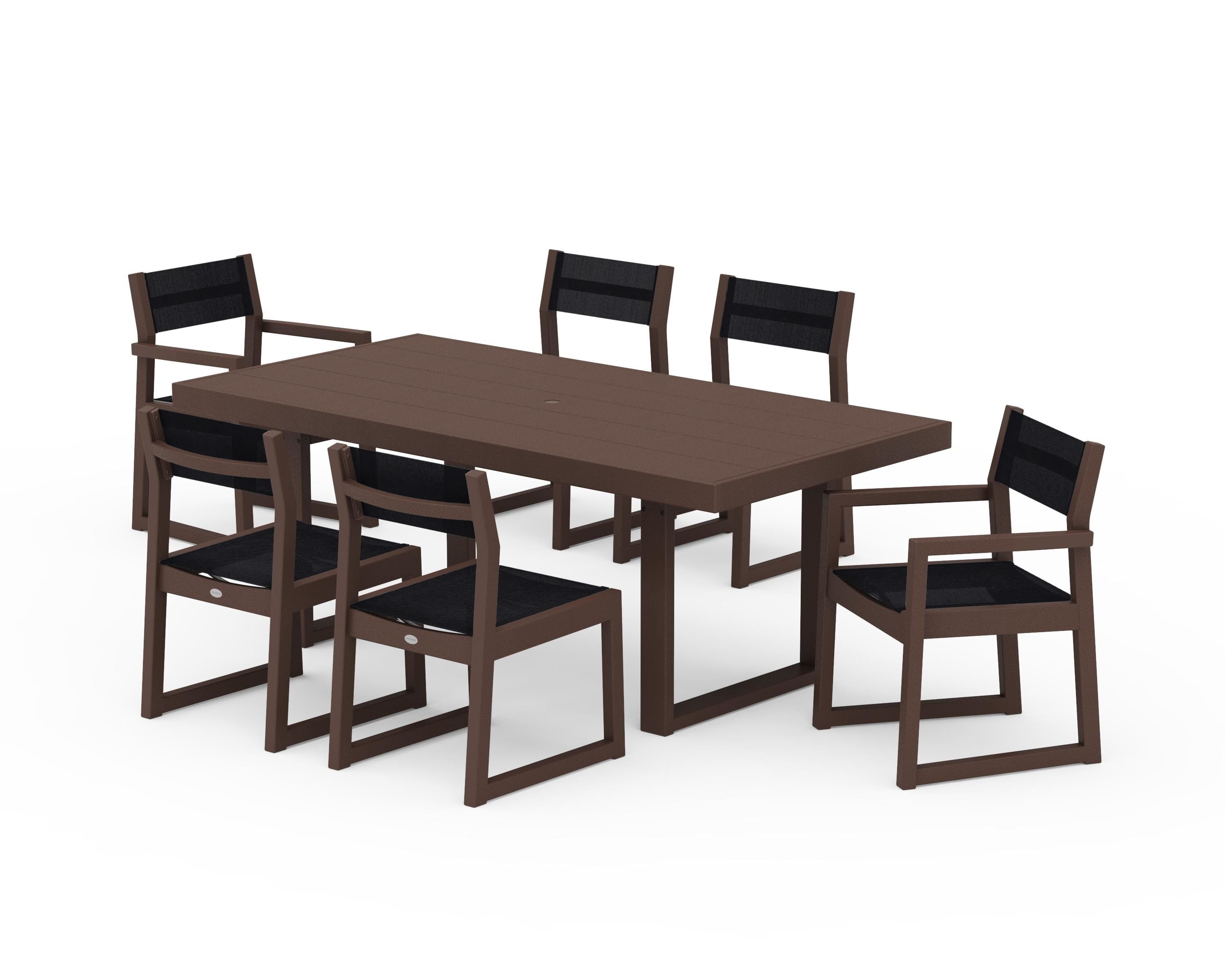POLYWOOD EDGE Sling 7-Piece Dining Set in Mahogany / Black Sling