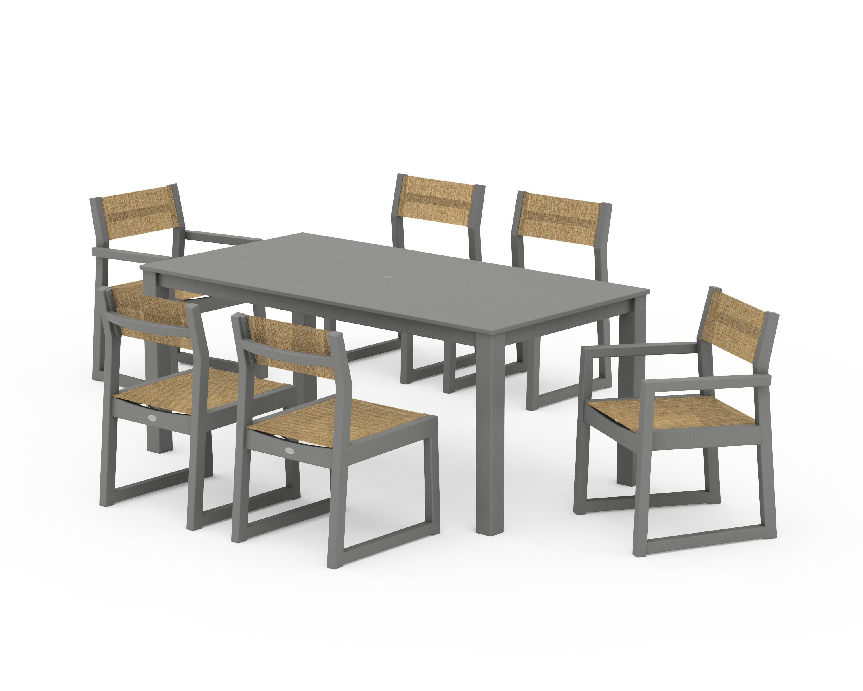 POLYWOOD EDGE Sling 7-Piece Parsons Dining Set in Slate Grey / Burlap Sling