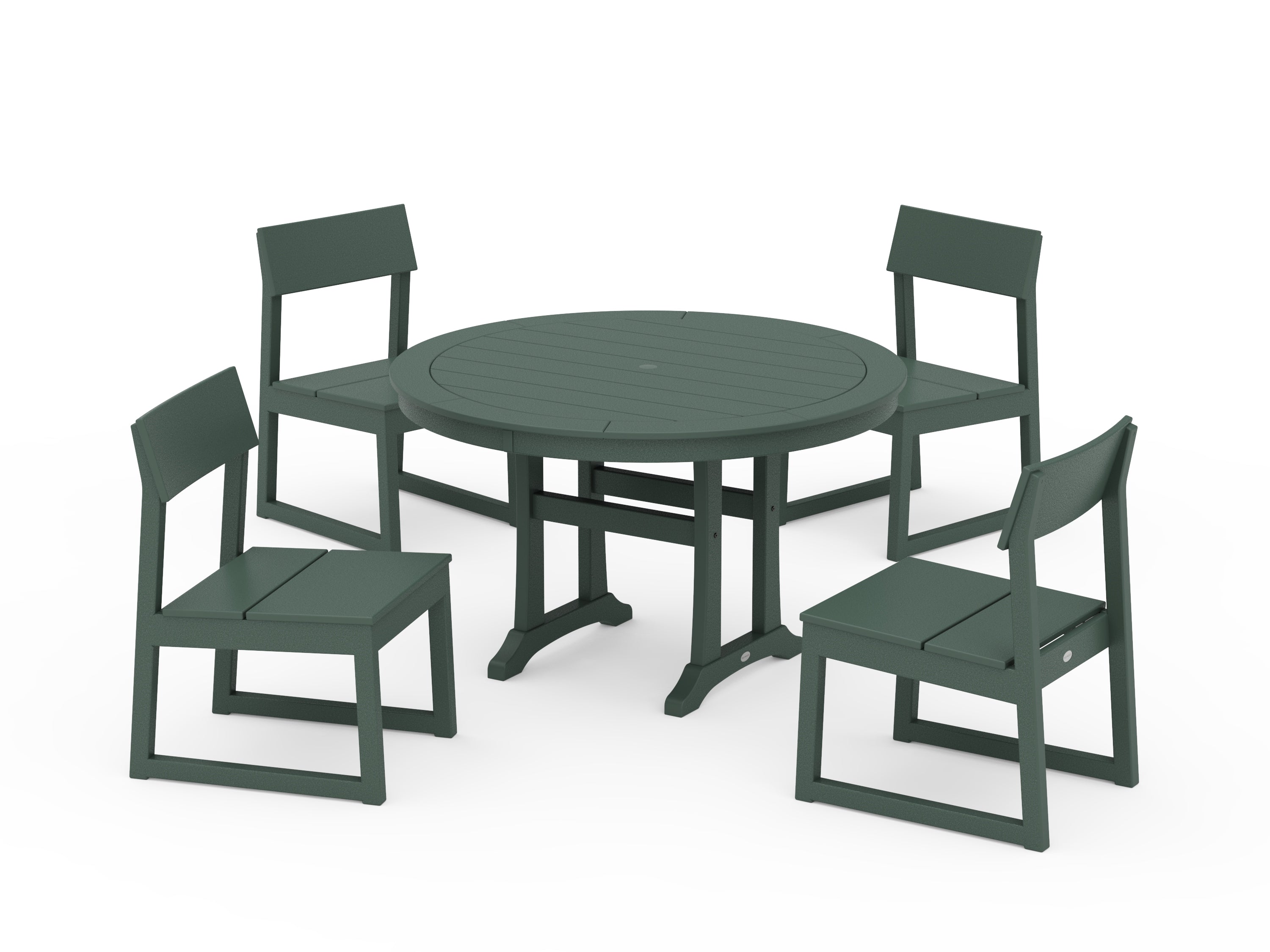 POLYWOOD EDGE Side Chair 5-Piece Round Dining Set With Trestle Legs in Green