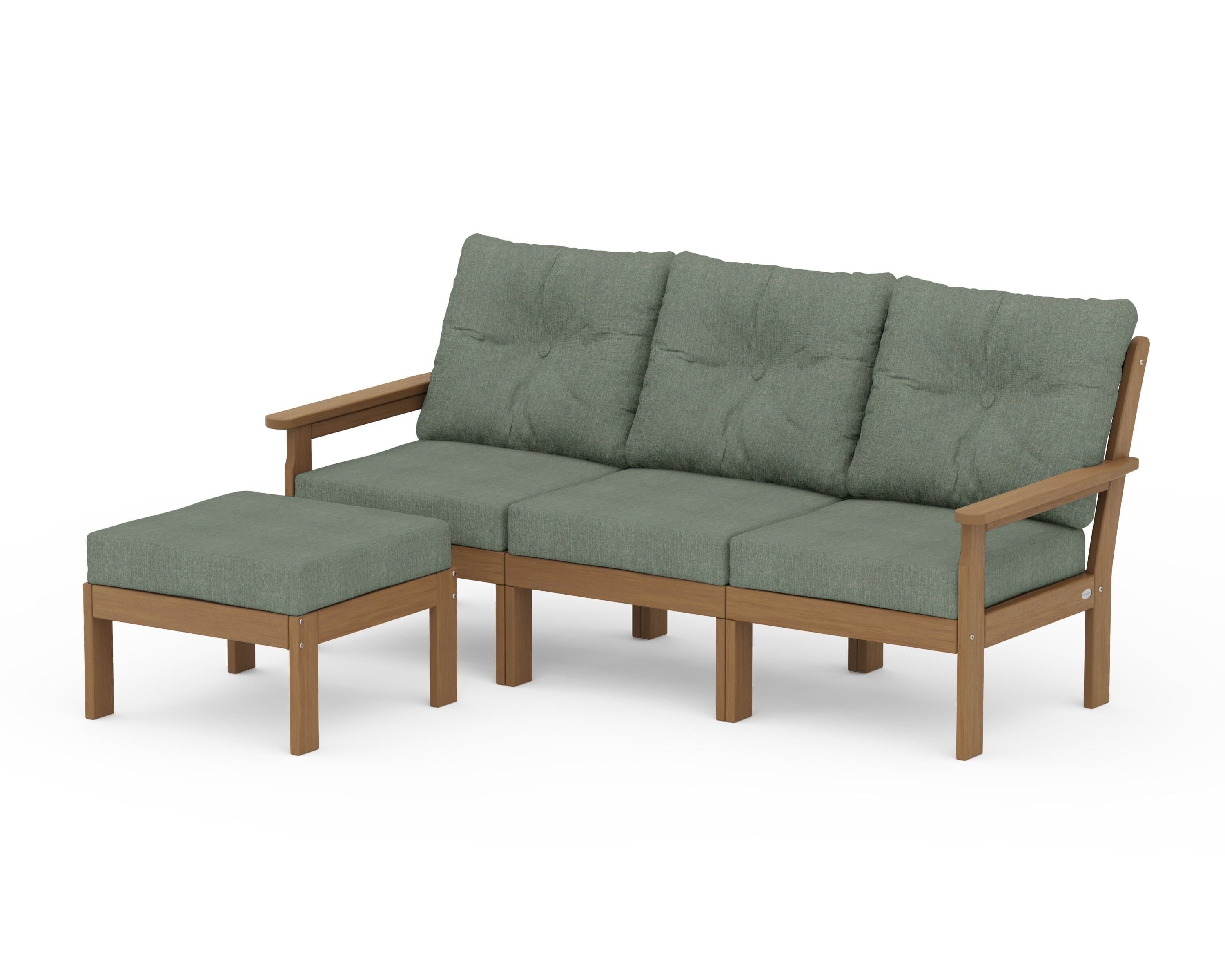 POLYWOOD Vineyard 4-Piece Sectional with Ottoman in Natural / Cast Sage