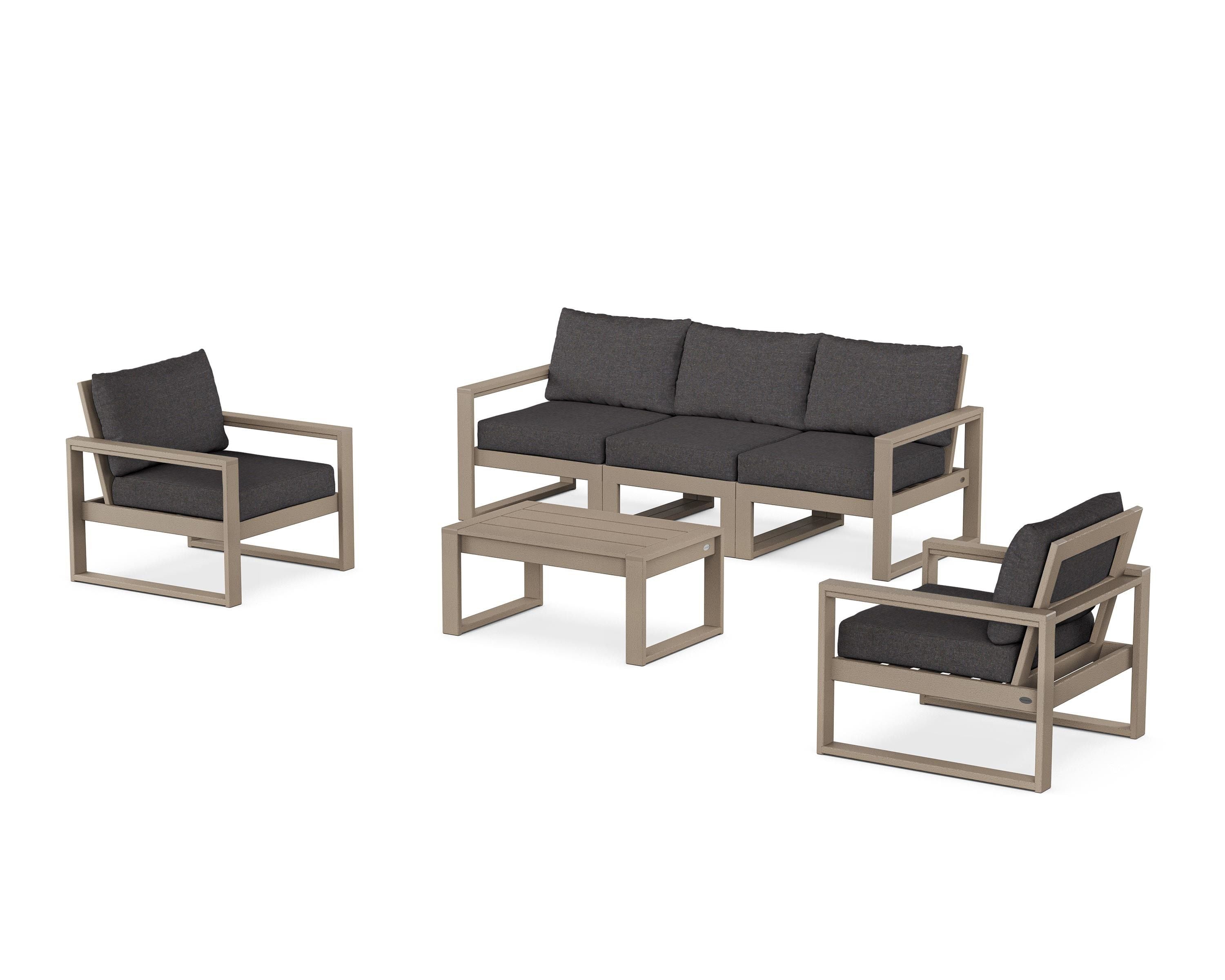 POLYWOOD EDGE Sectional 4-Piece Deep Seating Set with Sofa in Vintage Sahara / Ash Charcoal