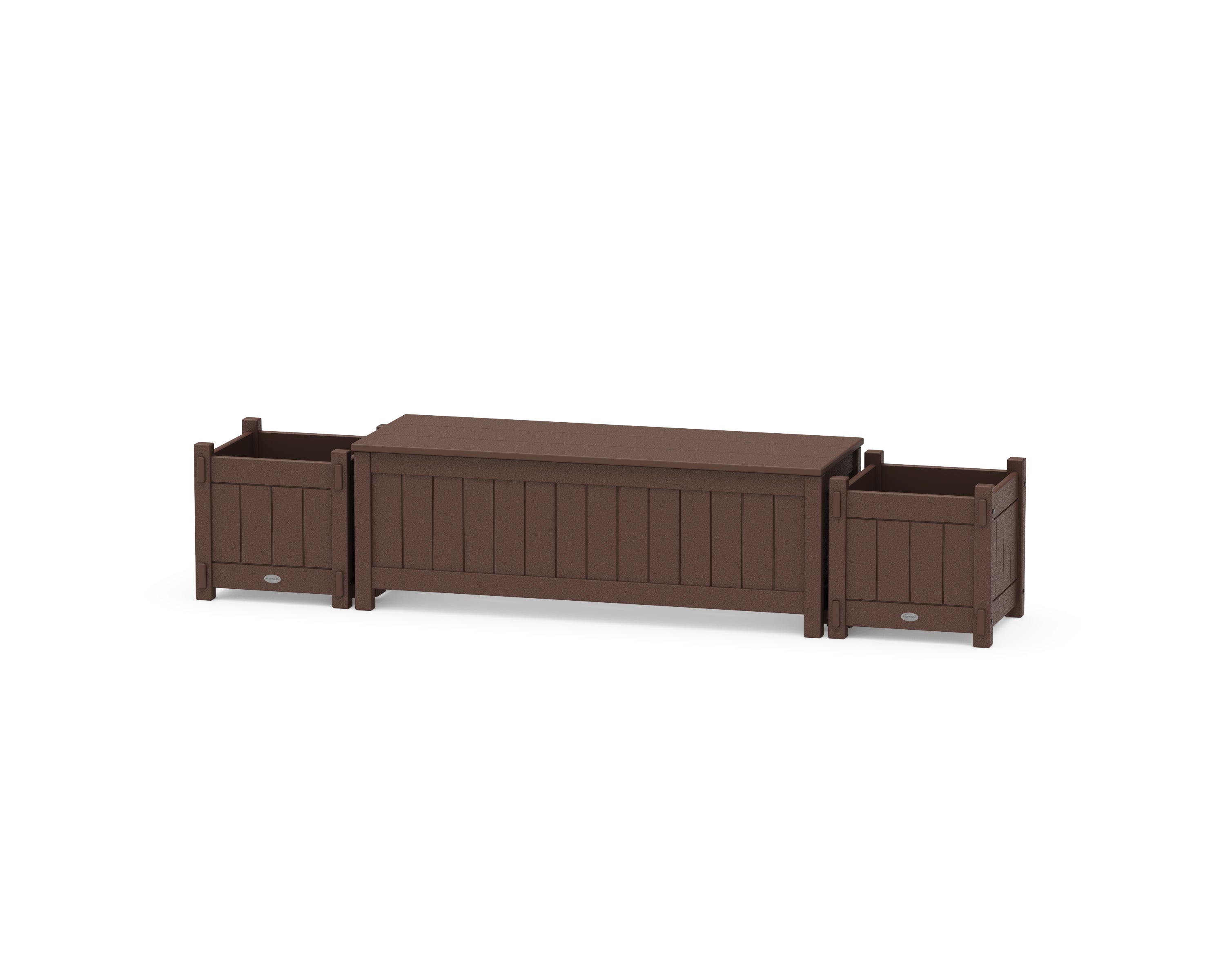 POLYWOOD 48" Vineyard Straight Planter Storage Bench Set in Mahogany