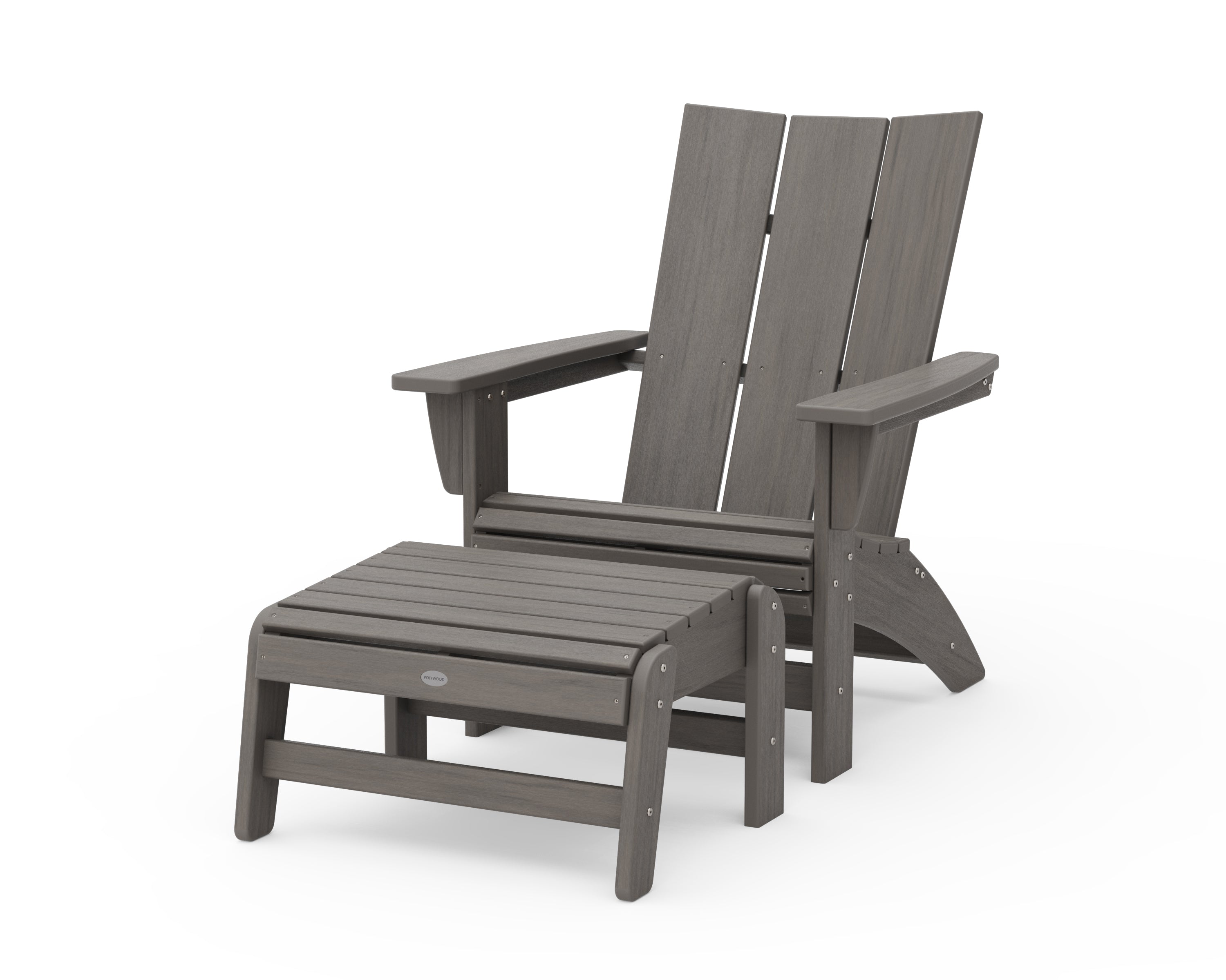 POLYWOOD Modern Grand Adirondack Chair with Ottoman in Driftwood