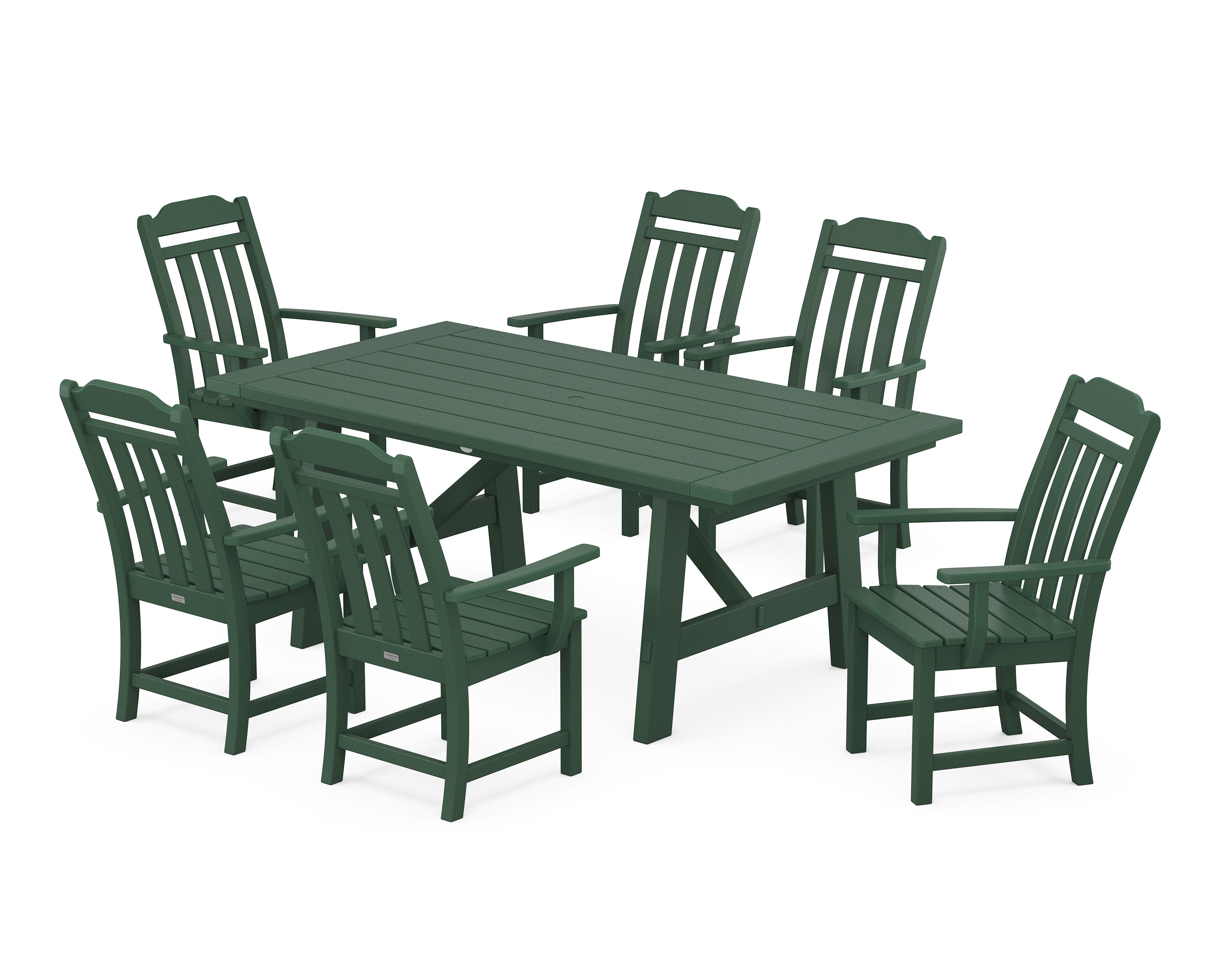 Polywood Country Living Arm Chair 7-Piece Rustic Farmhouse Dining Set in Green