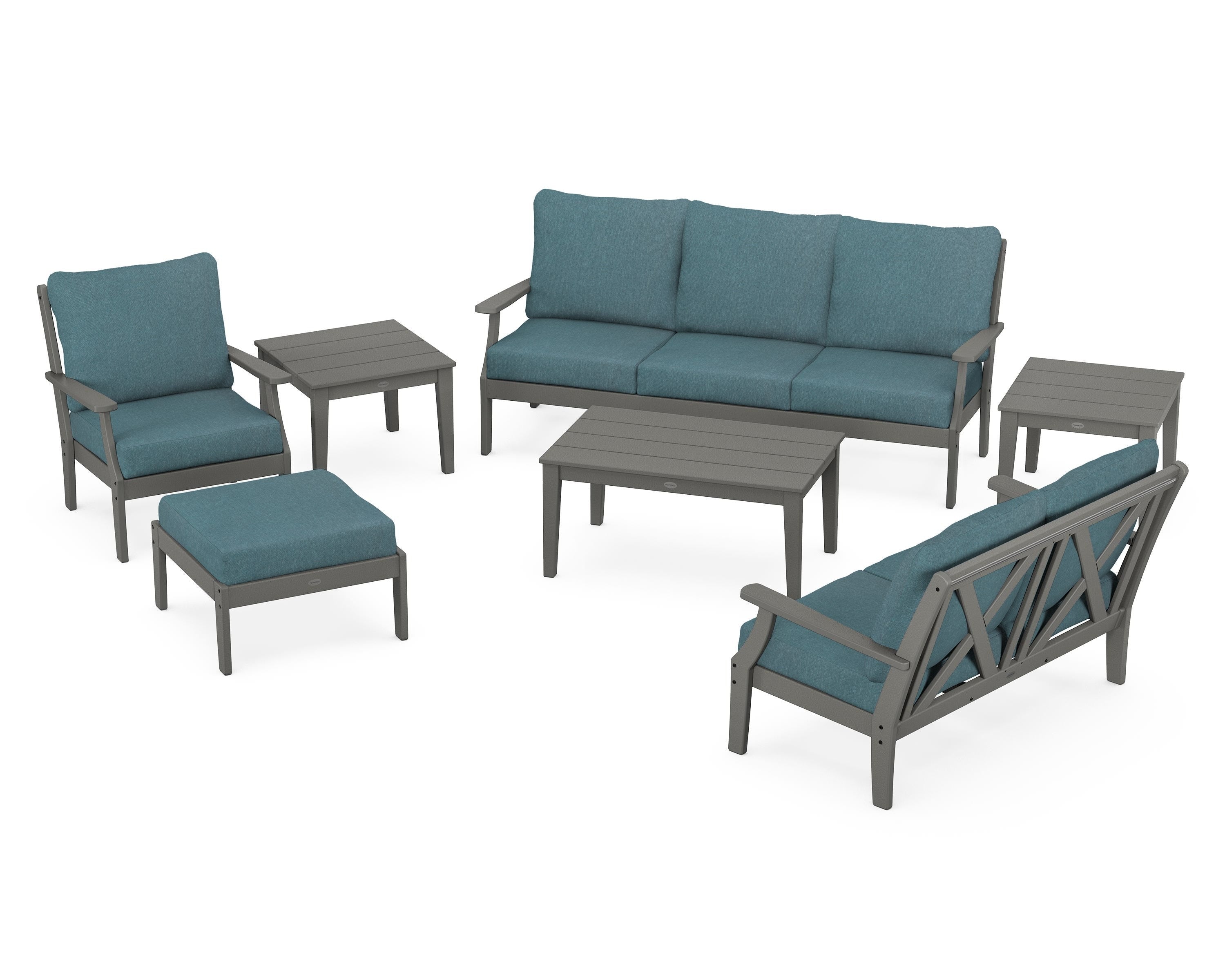 POLYWOOD Braxton 7-Piece Deep Seating Set in Slate Grey / Ocean Teal
