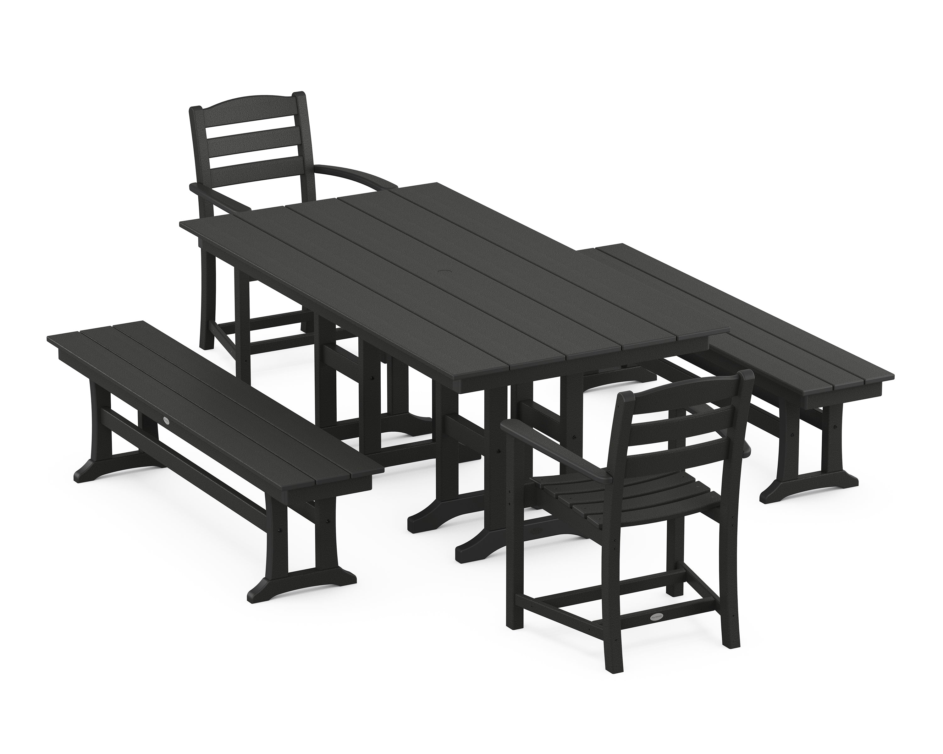 POLYWOOD La Casa Café 5-Piece Farmhouse Dining Set with Benches in Black