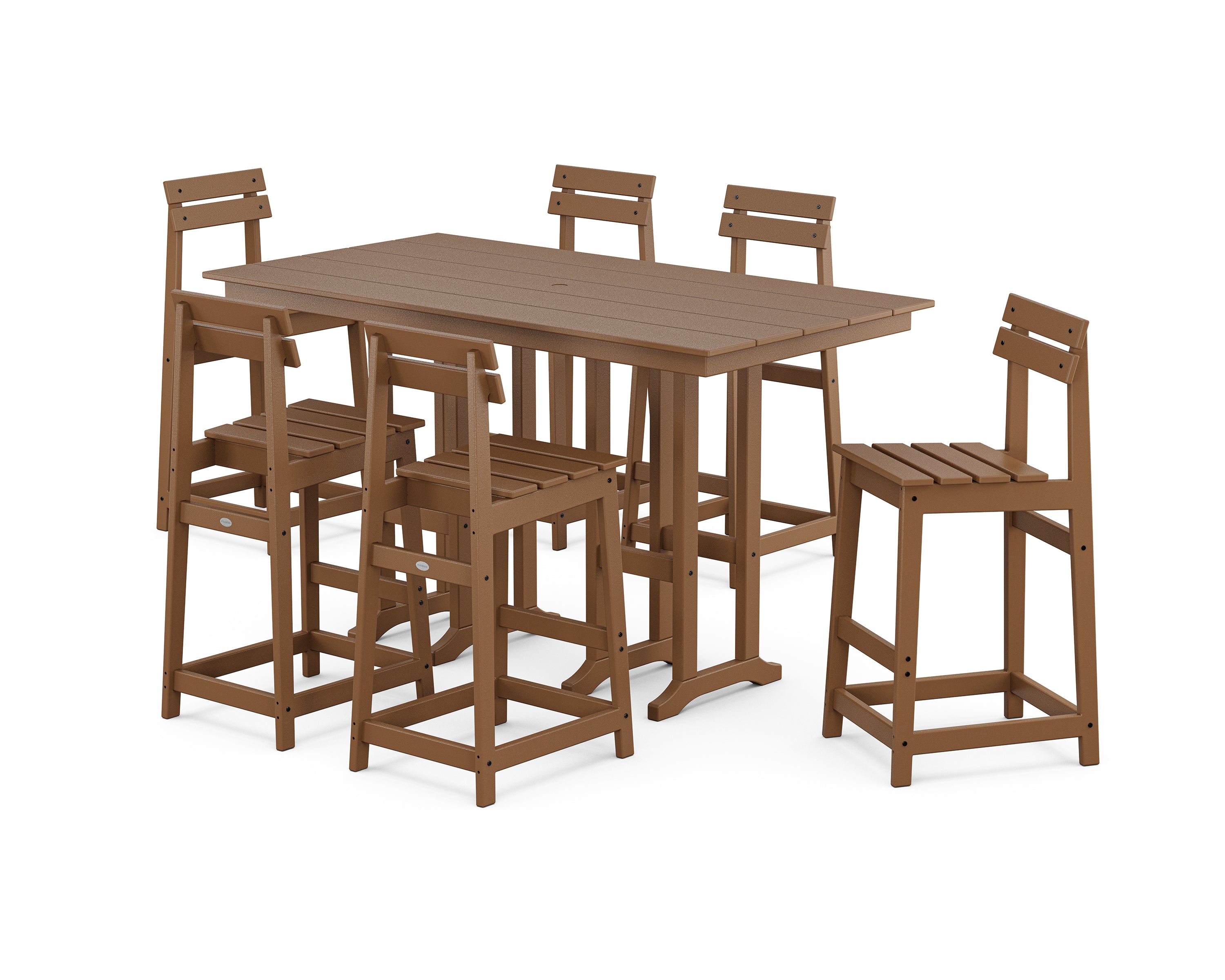 POLYWOOD Modern Studio Plaza Bar Chair 7-Piece Set in Teak