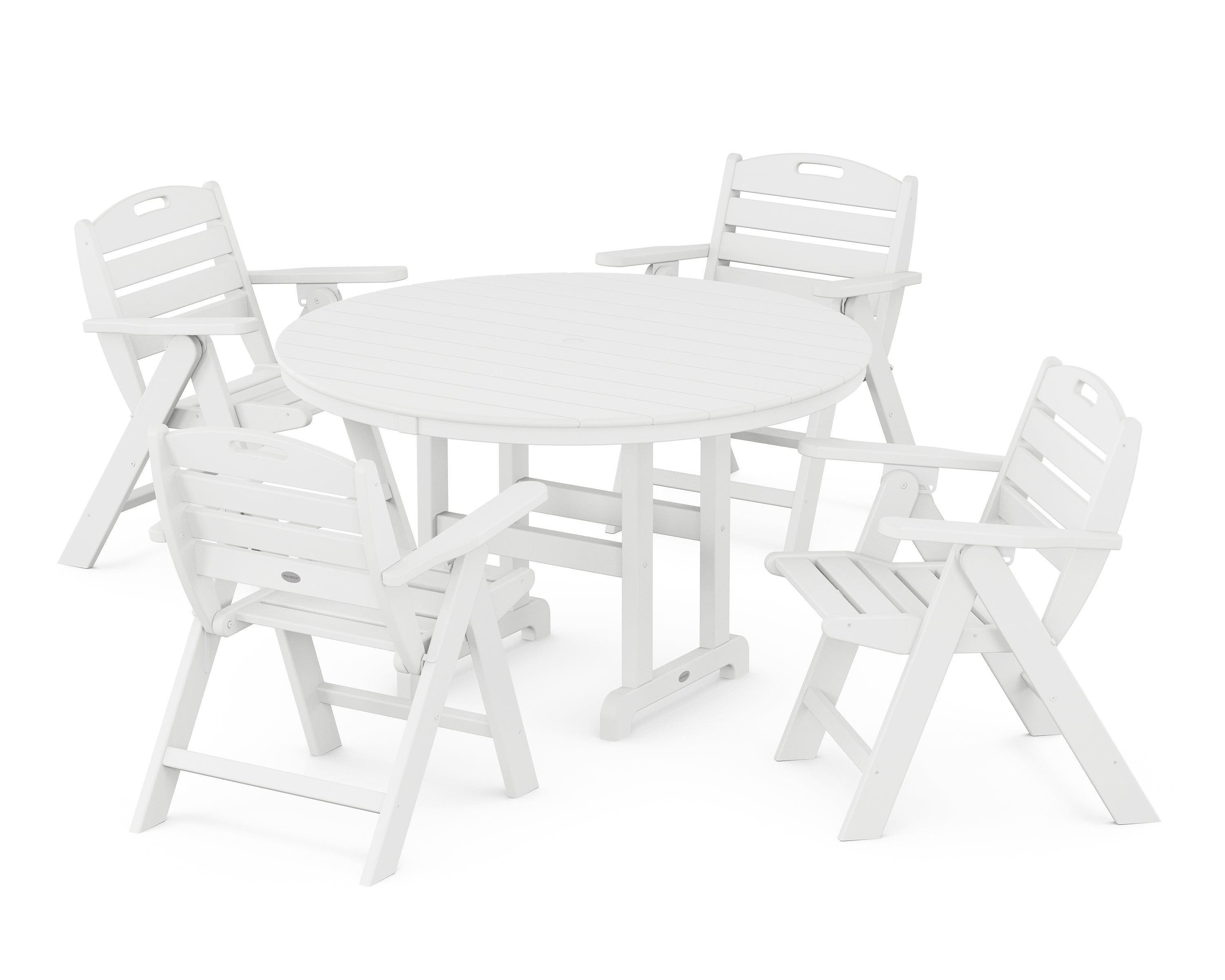 POLYWOOD® Nautical Folding Lowback Chair 5-Piece Round Farmhouse Dining Set in White